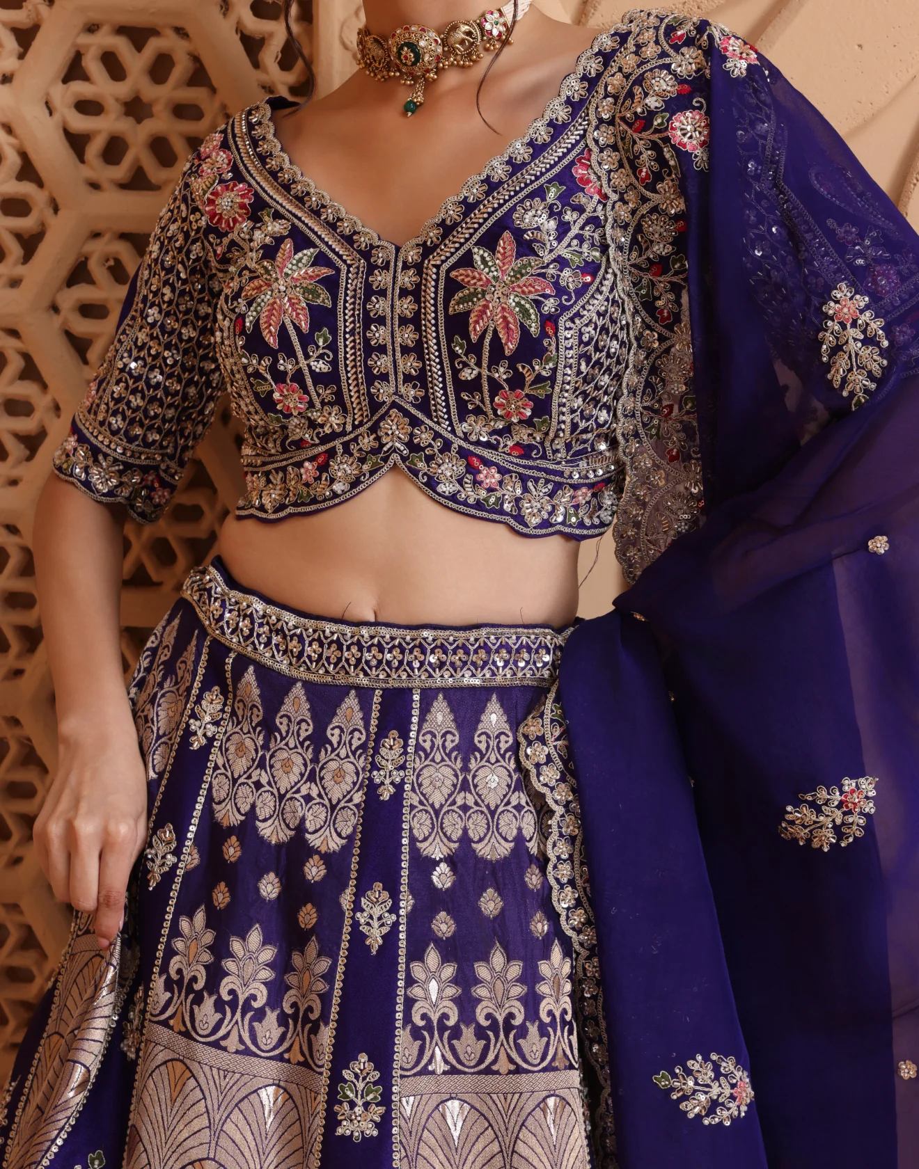 Rang-e-Noor Brocade Bridal Raw Silk Lehenga Set - Image 5