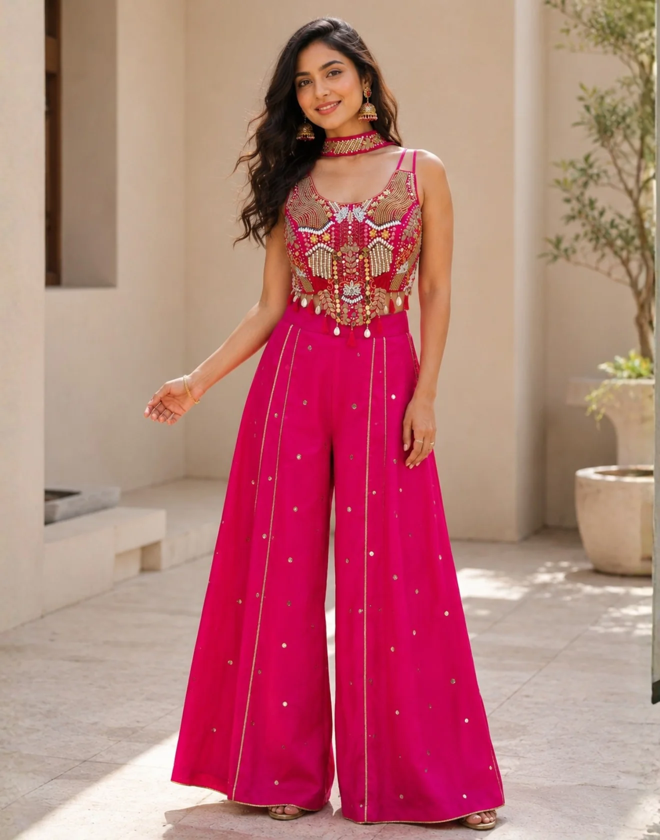 Rani Pink Embedded Indo-Western Fusion Set
