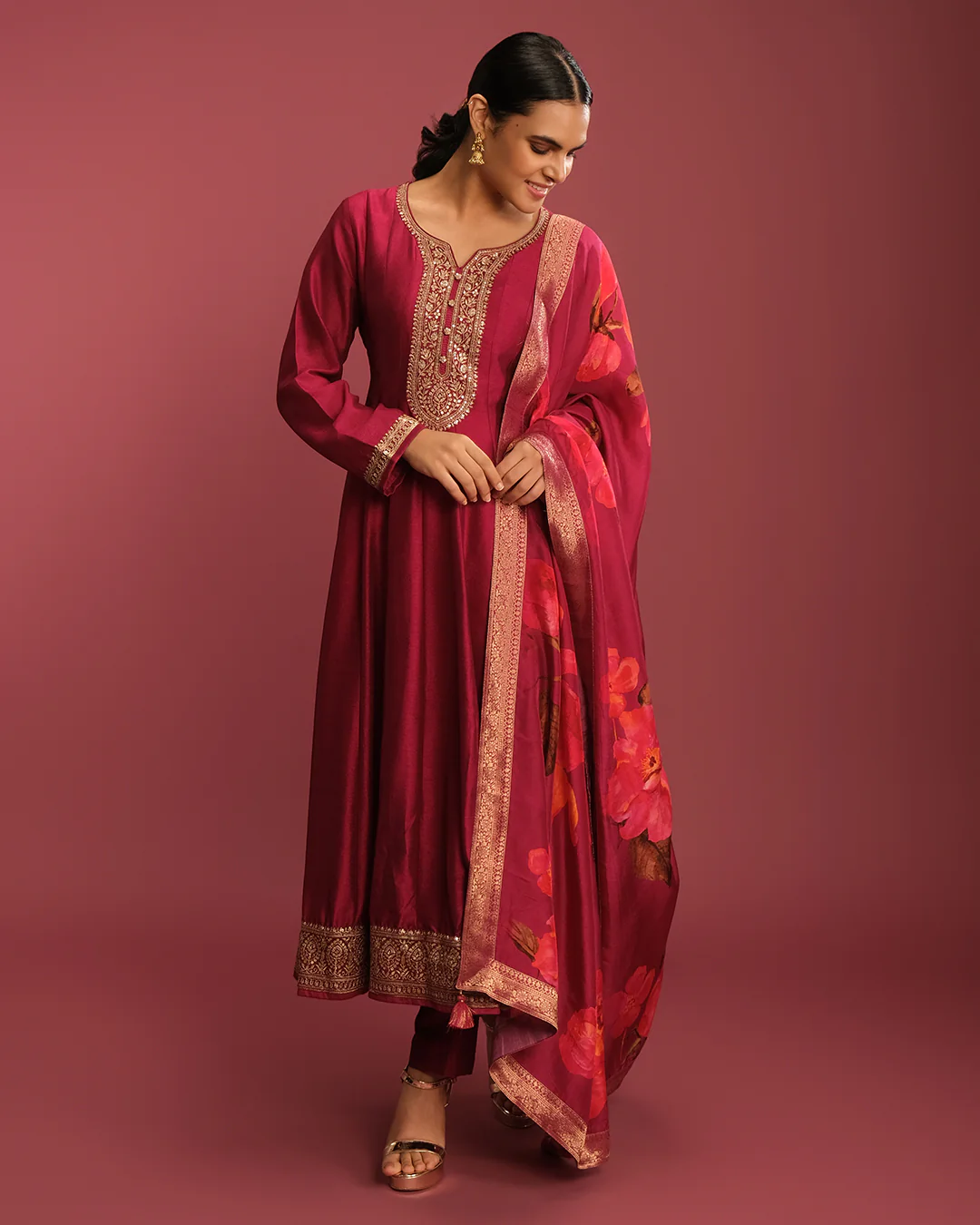 Raspberry Pink Festive Anarkali Suit - Image 2