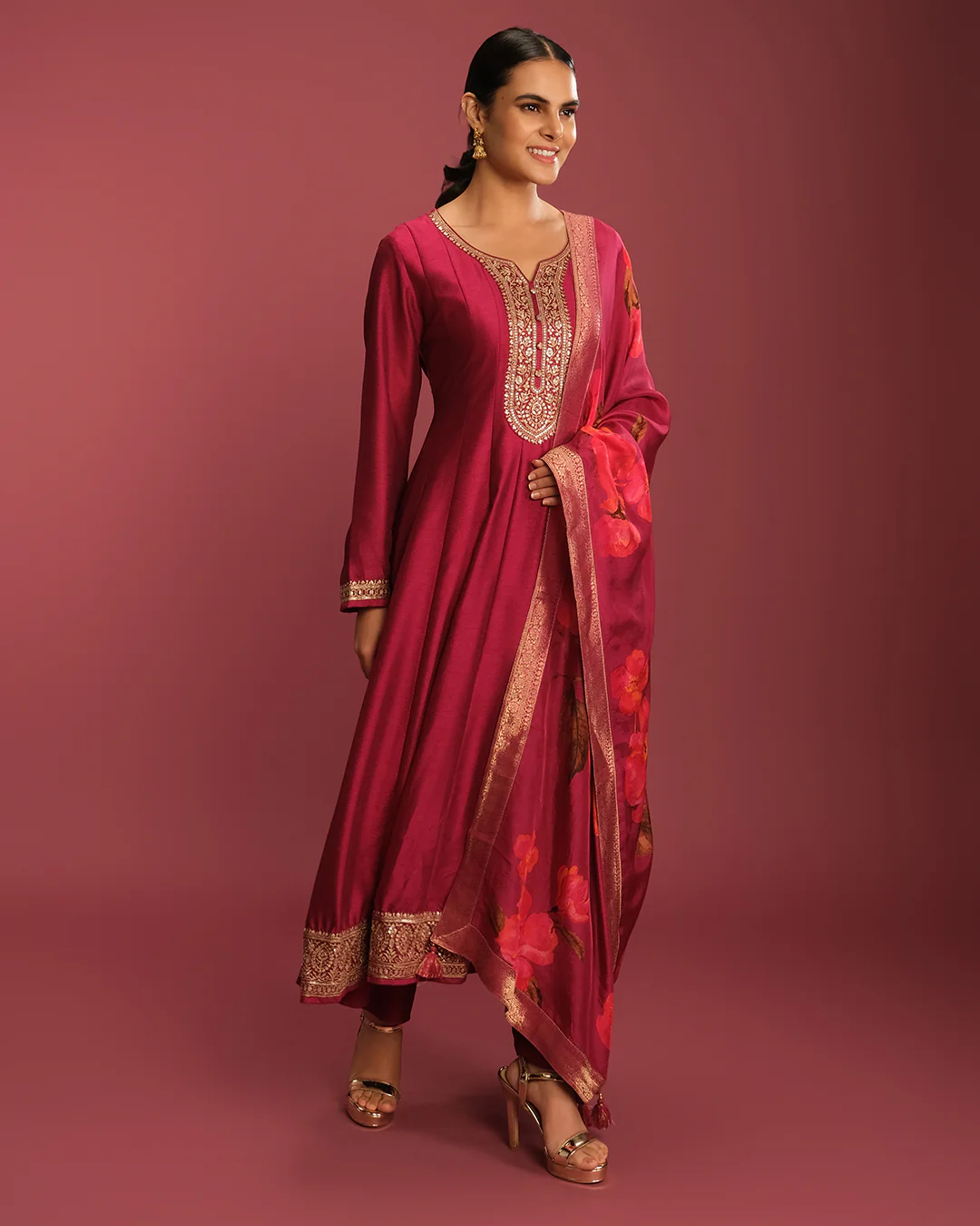 Raspberry Pink Festive Anarkali Suit - Image 3
