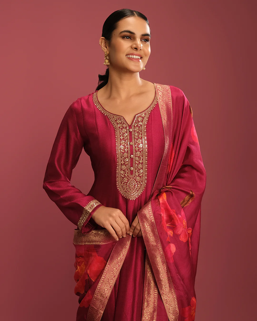 Raspberry Pink Festive Anarkali Suit - Image 4