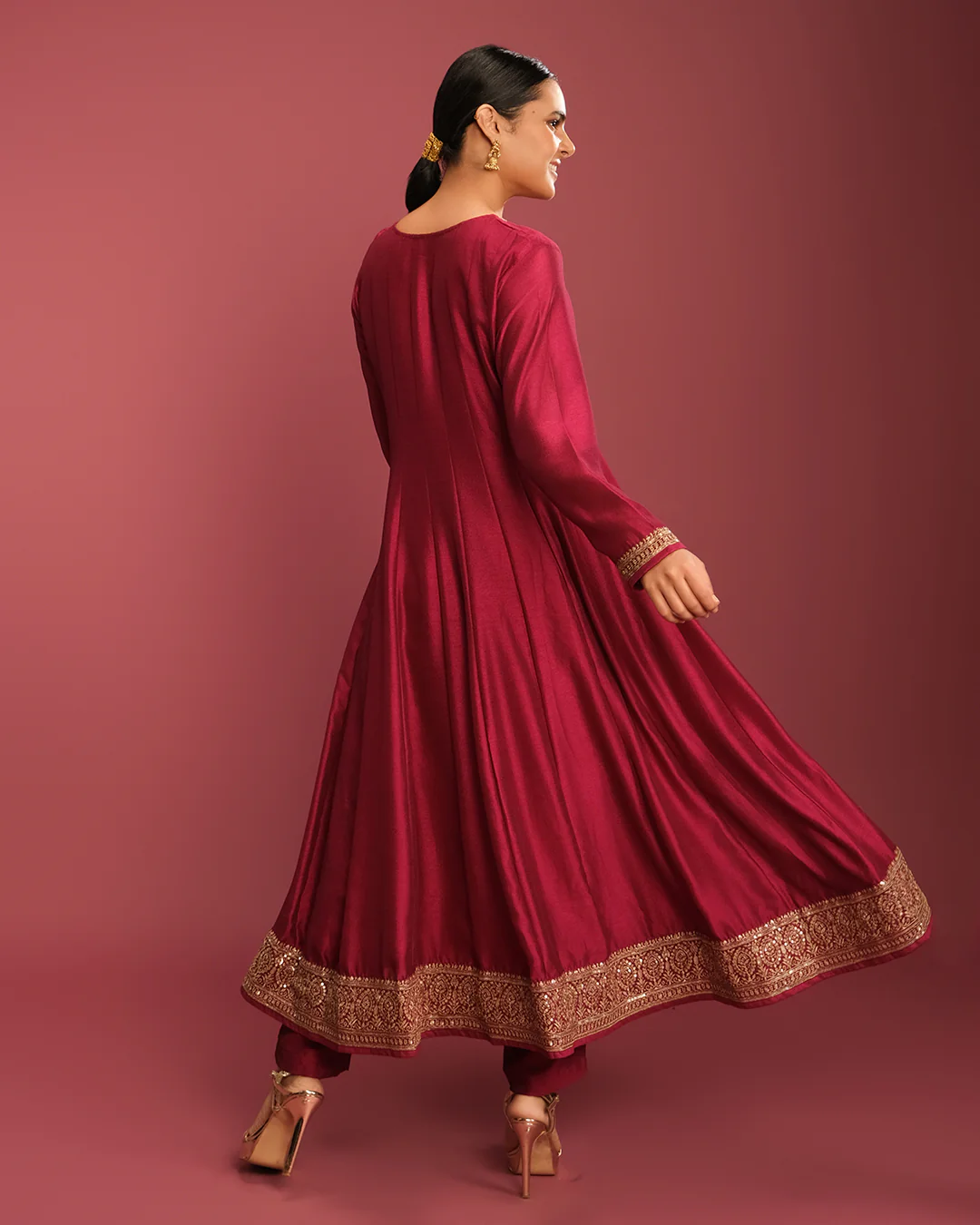 Raspberry Pink Festive Anarkali Suit - Image 5
