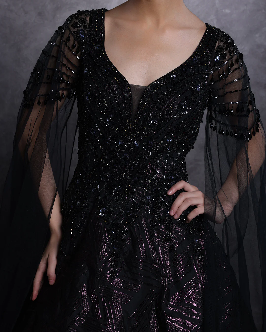 Raven Black And Purple Mist Embellished Cocktail Gown - Image 3
