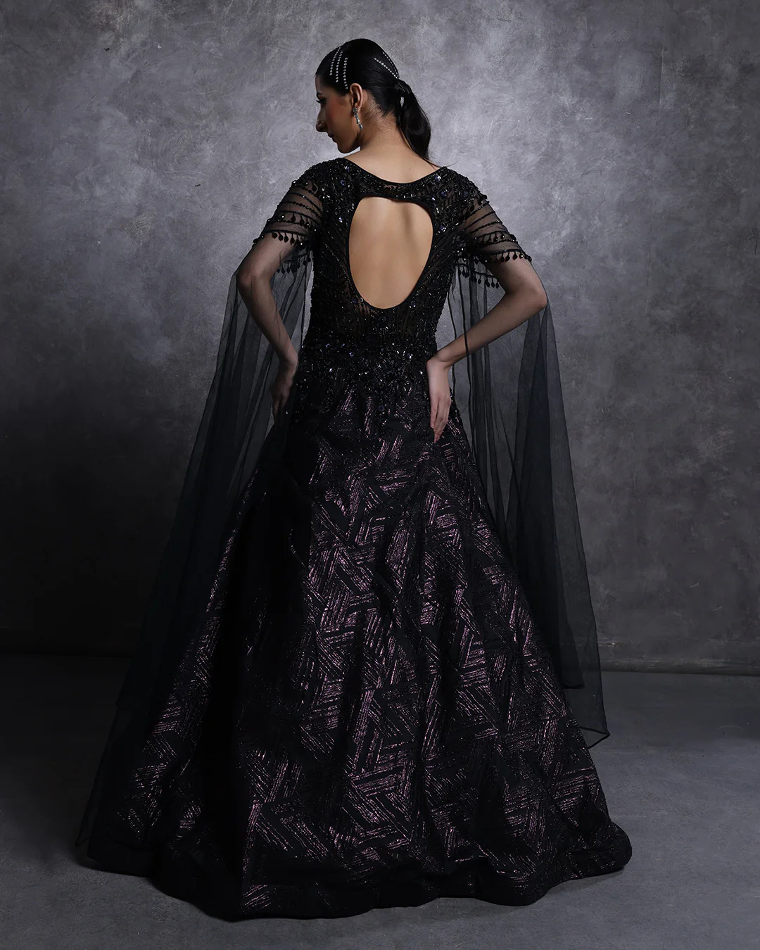 Raven Black And Purple Mist Embellished Cocktail Gown - Image 4