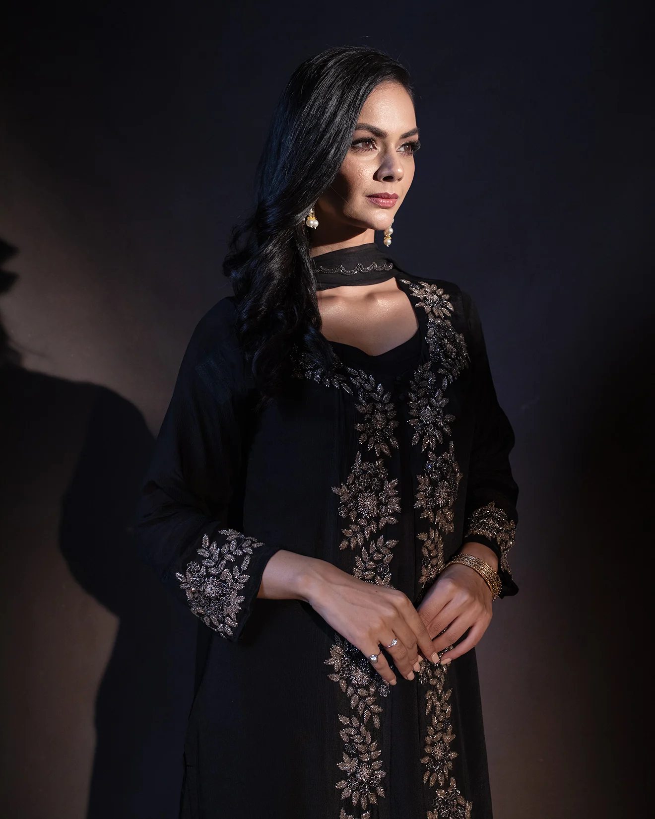 Raven Black Embroidered Salwar Suit Set - Image 3