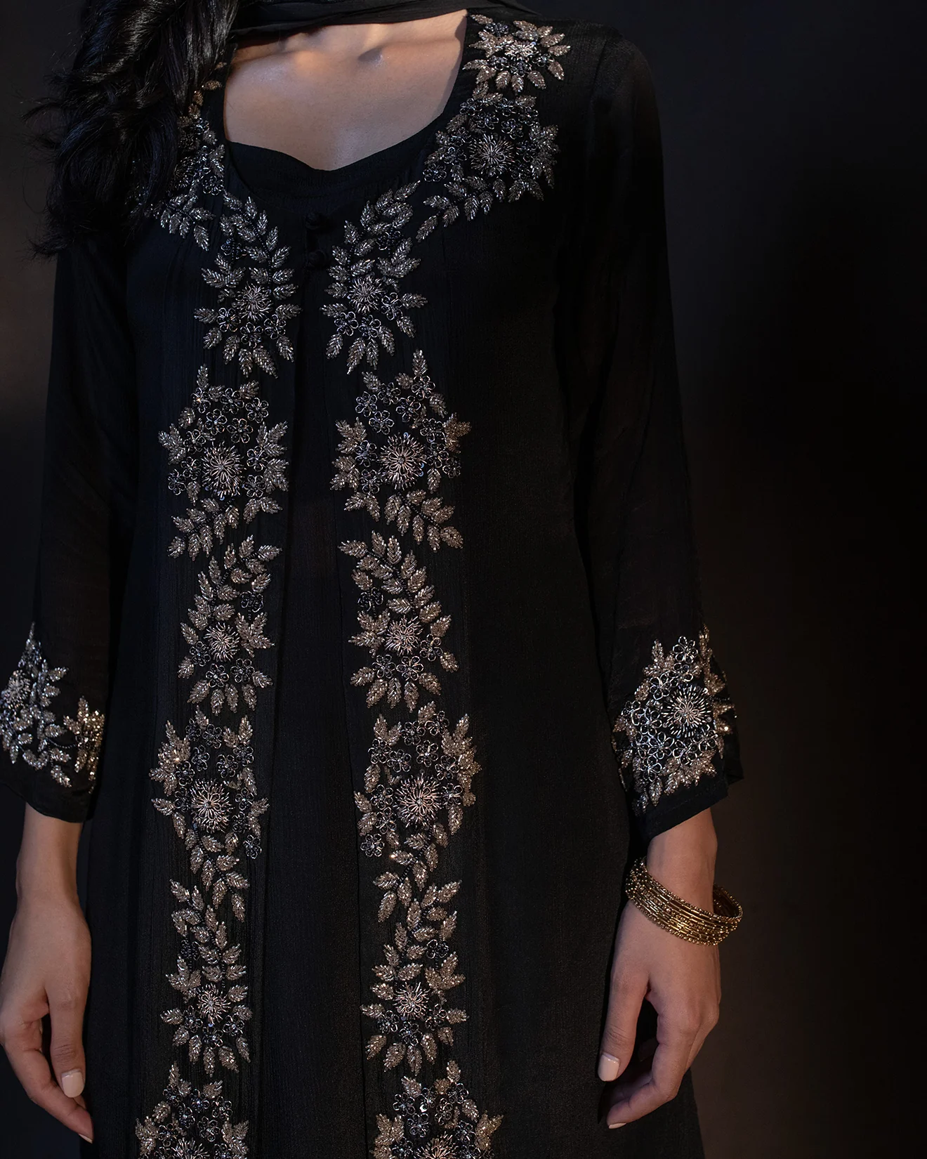 Raven Black Embroidered Salwar Suit Set - Image 4