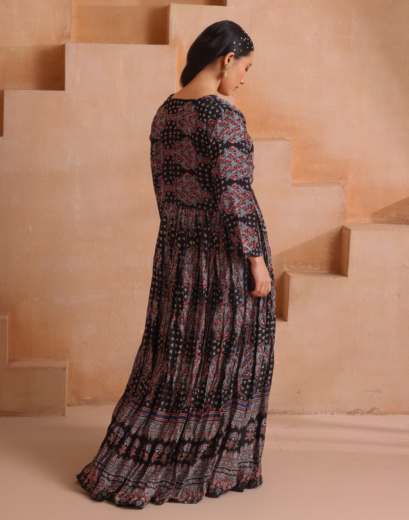 Raven Black With Multicolor Ethnic Printed Art Silk Anarkali Suit Set - Image 5