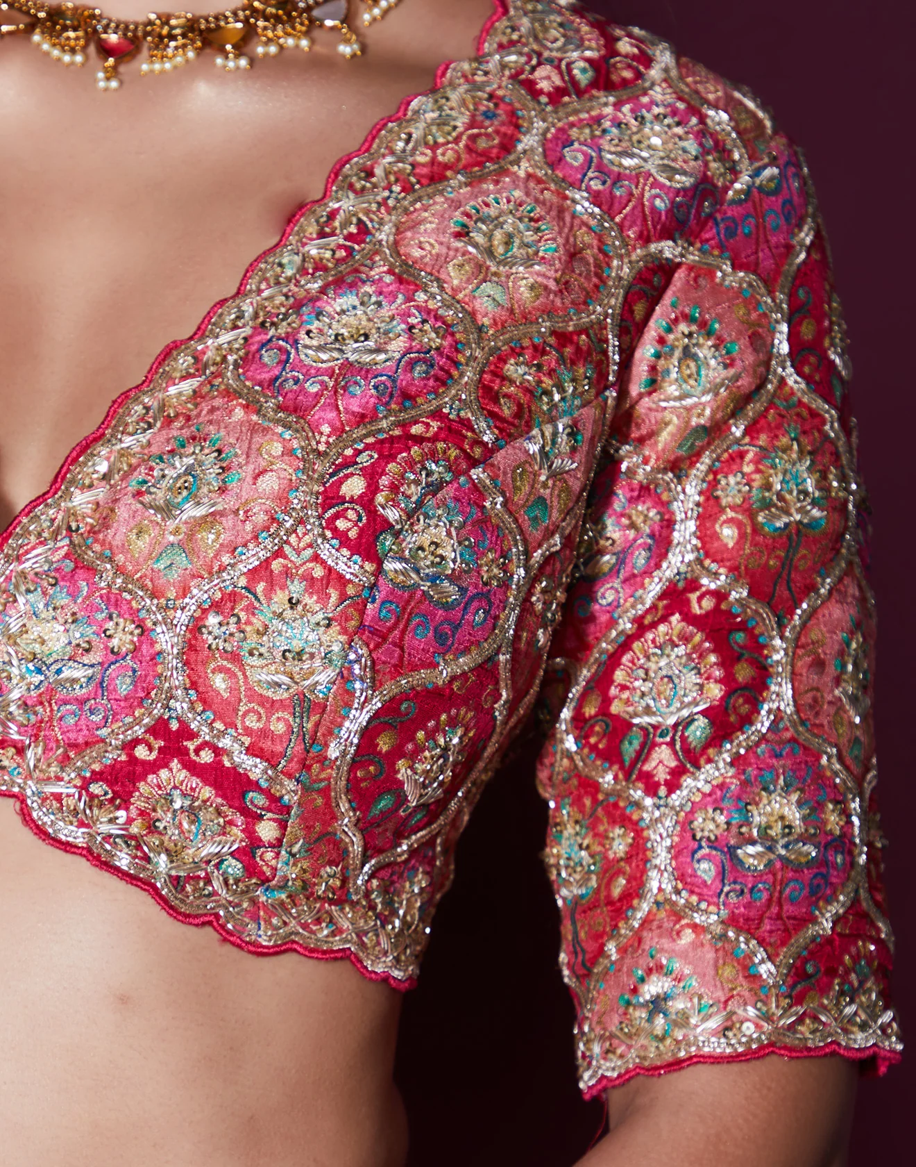 Rose Bloom Brocade Silk Lehenga Set - Image 3