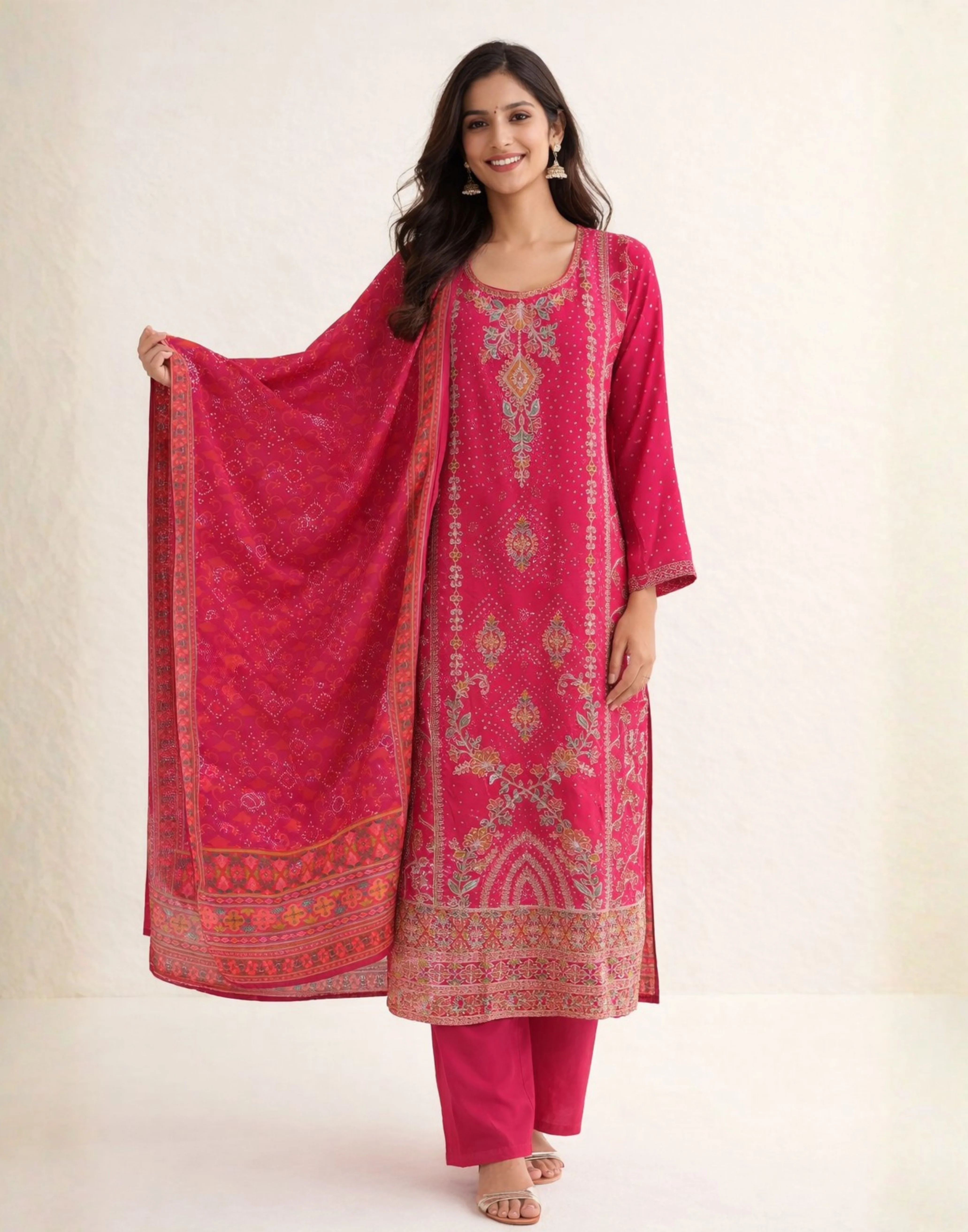 Ruby Rush Machine Embroidered Straight Fit Kurta With Pant Set