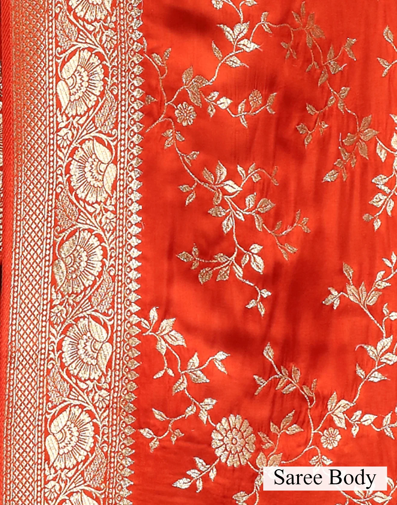 Rust Orange Floral Jaal Woven Dola Silk Saree - Image 5