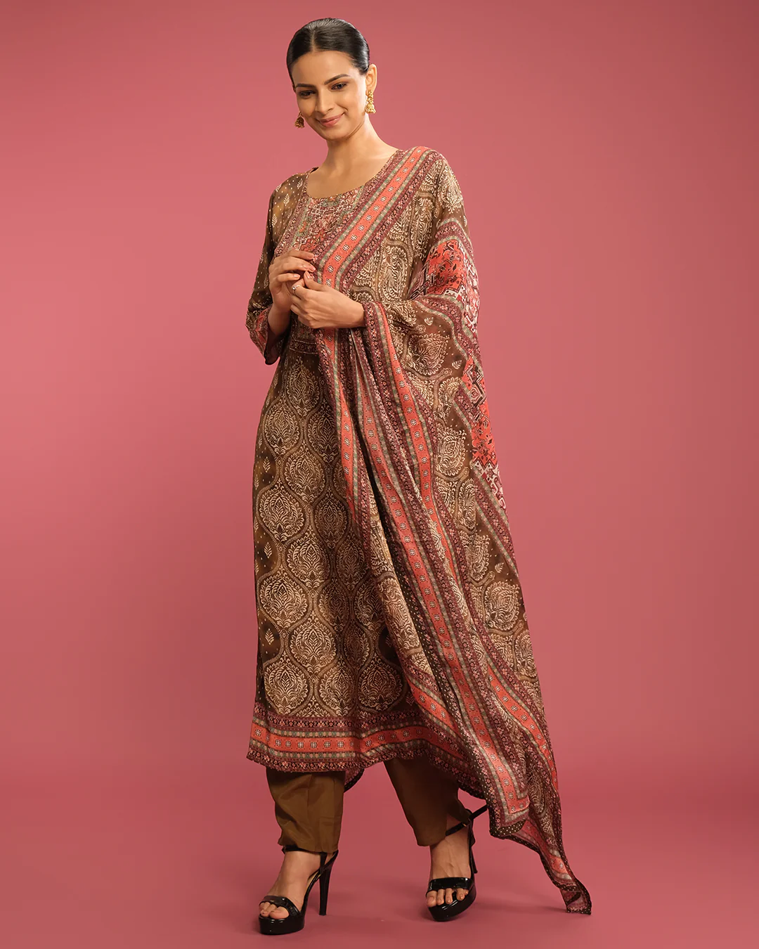 Rustic Olive Printed Kurta Set - Image 2