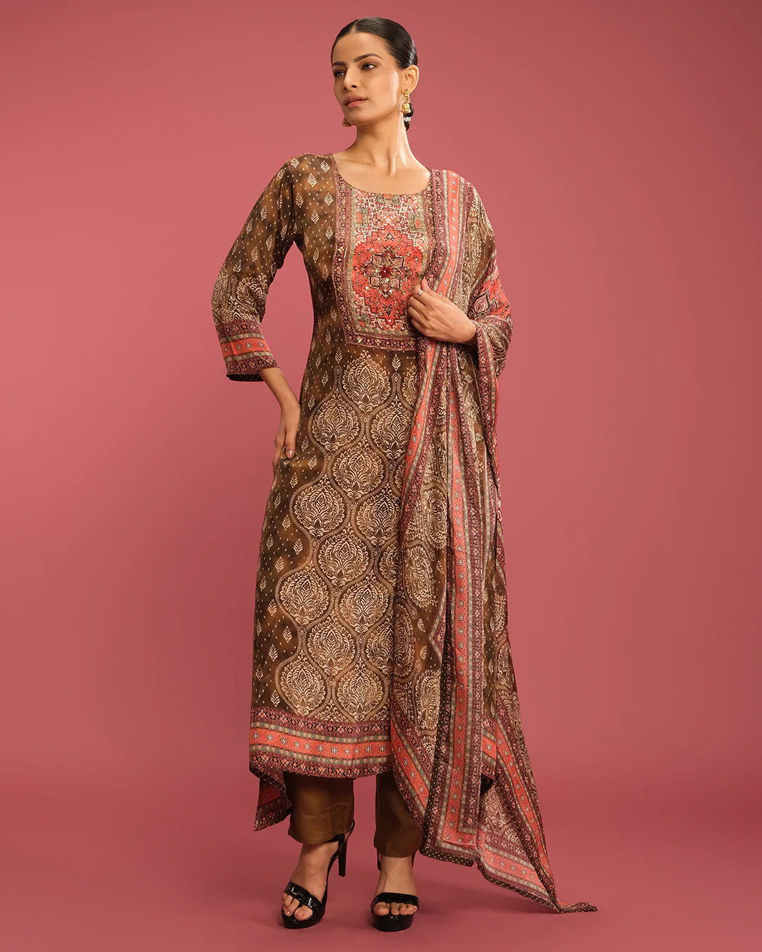Rustic Olive Printed Kurta Set - Image 3