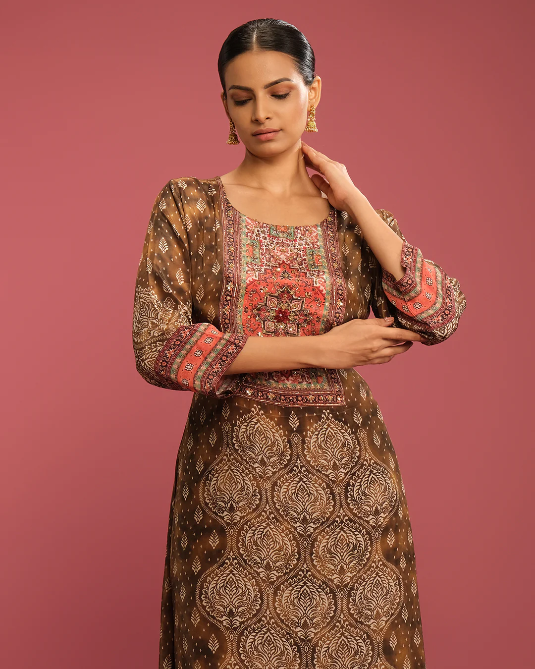 Rustic Olive Printed Kurta Set - Image 4