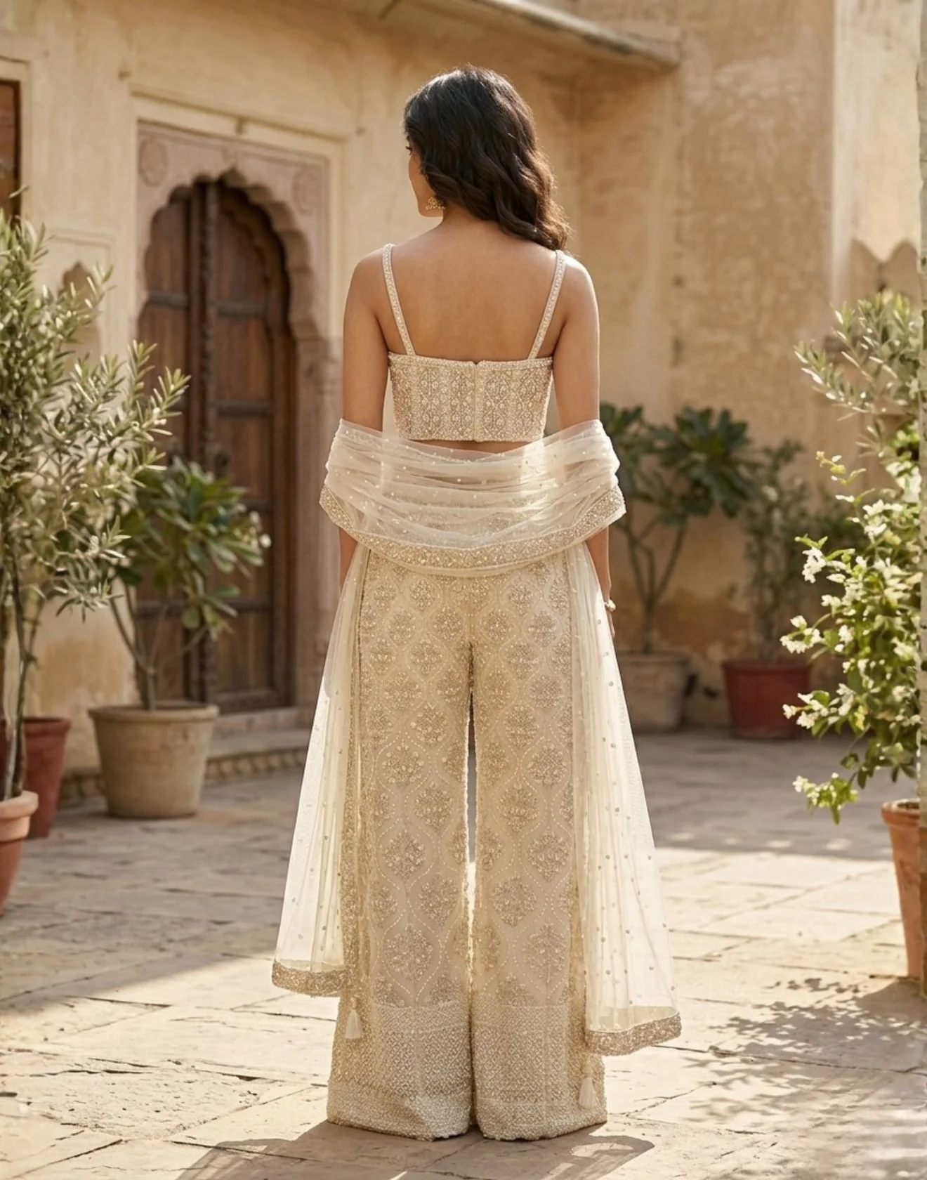 Sandy Beige Indo-Western Corset Festive Set - Image 2