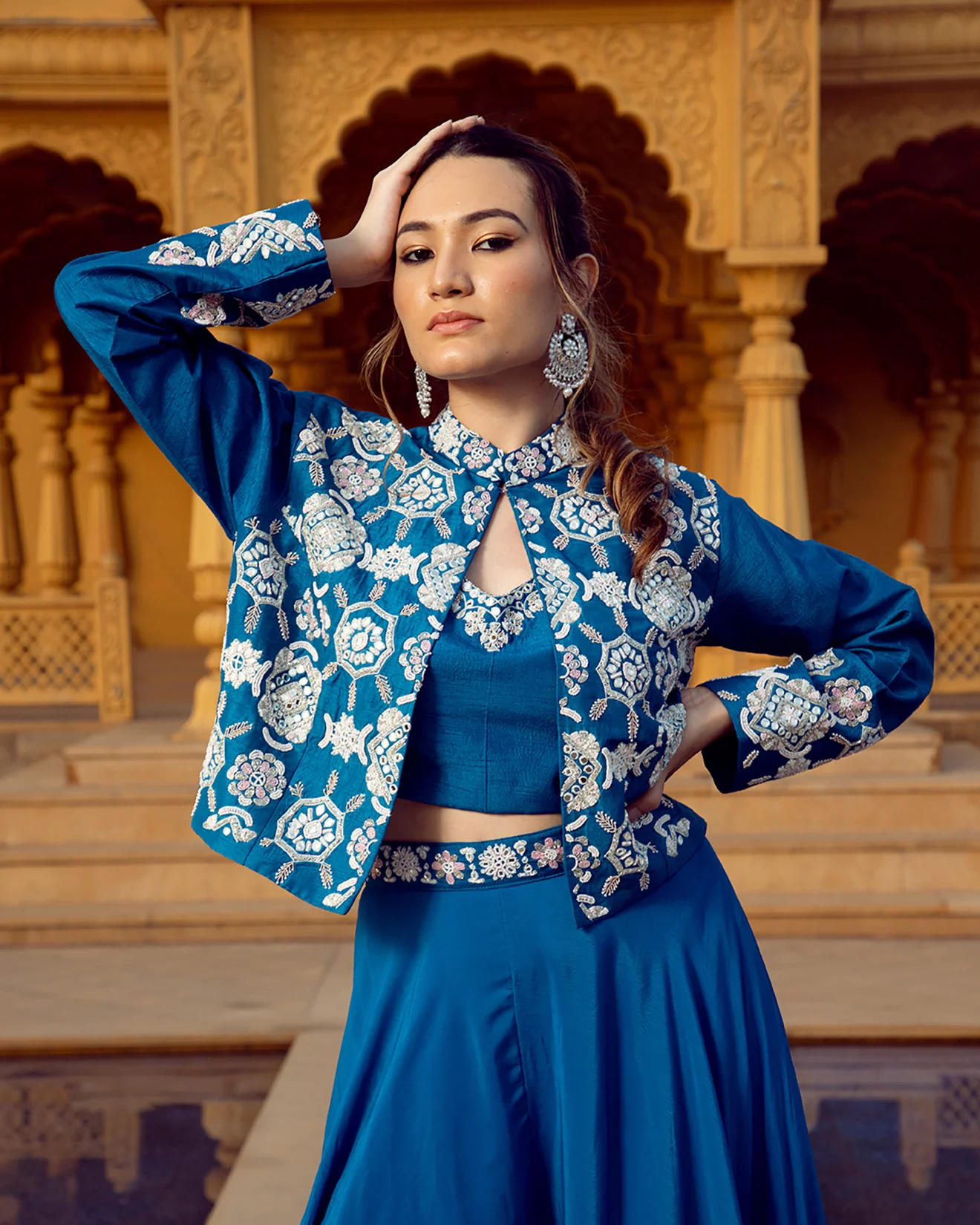 Sapphire Blue Embroidered Fusion Set - Image 3