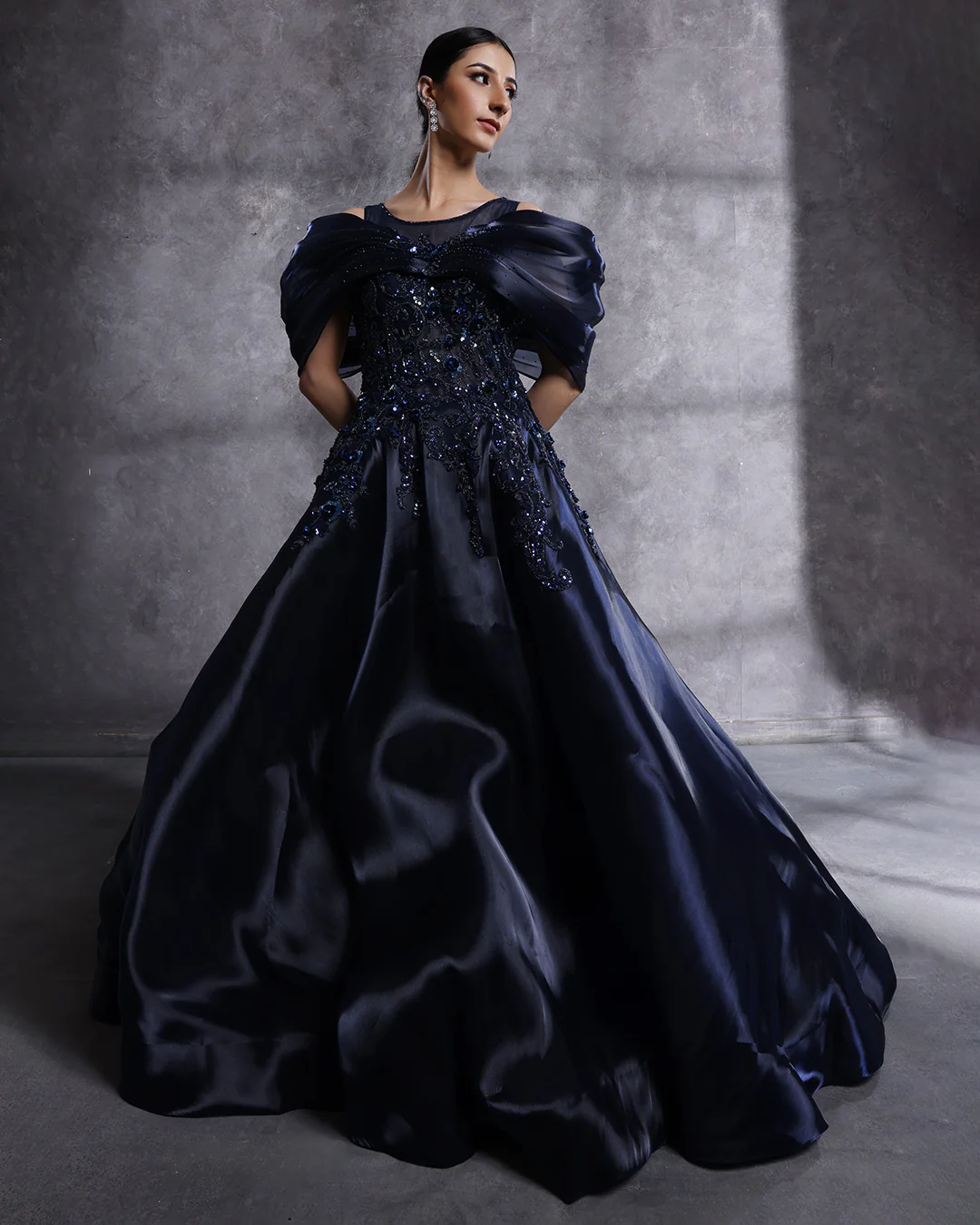 Sapphire Orbit Embellished Tissue Organza Gown - Image 2