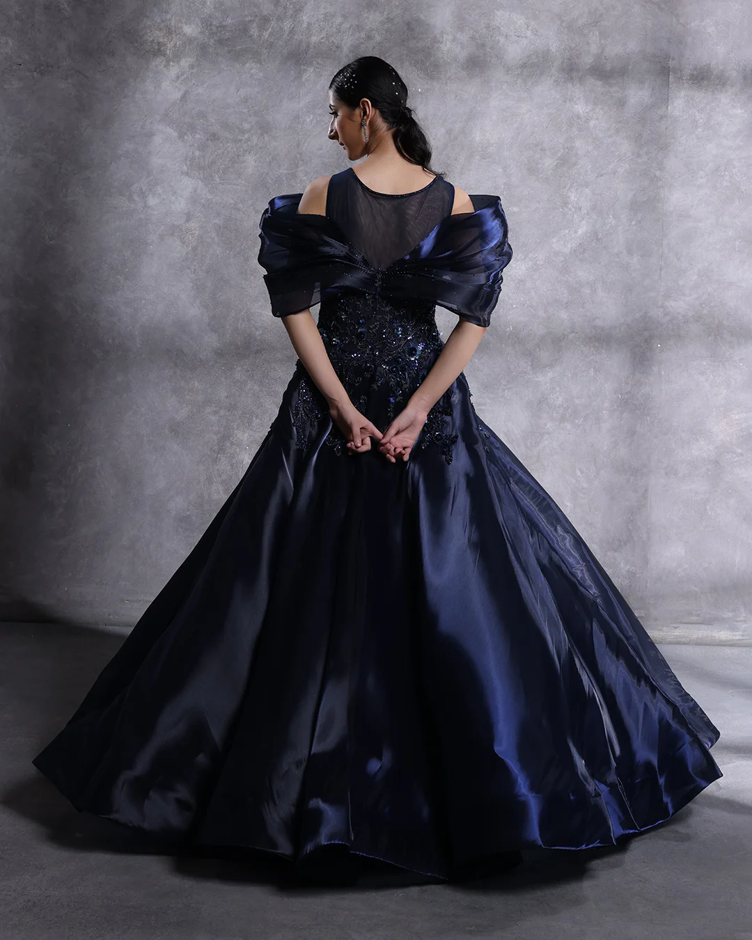 Sapphire Orbit Embellished Tissue Organza Gown - Image 4