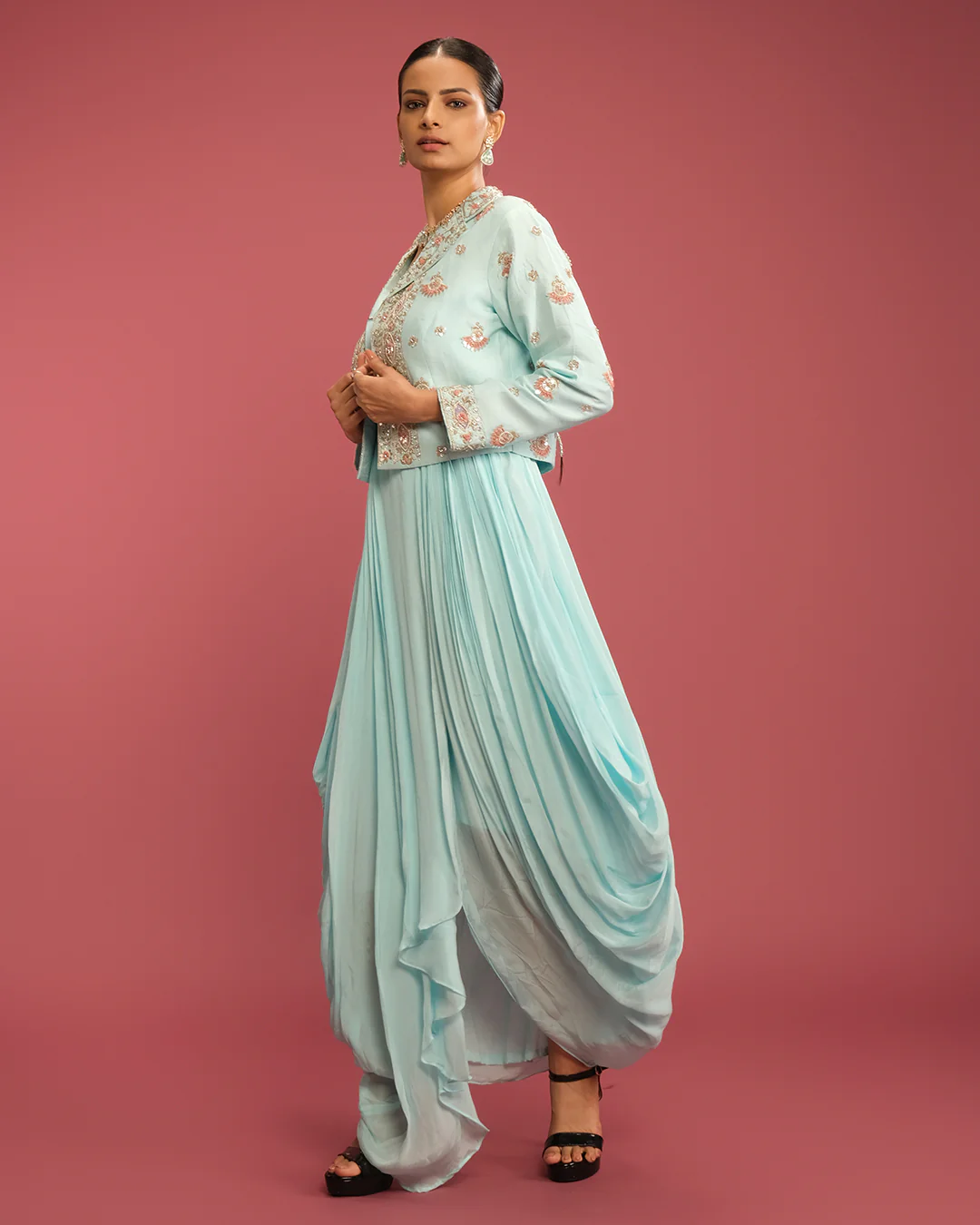 Seafoam Serenity Fusion Indo-Western Set - Image 2