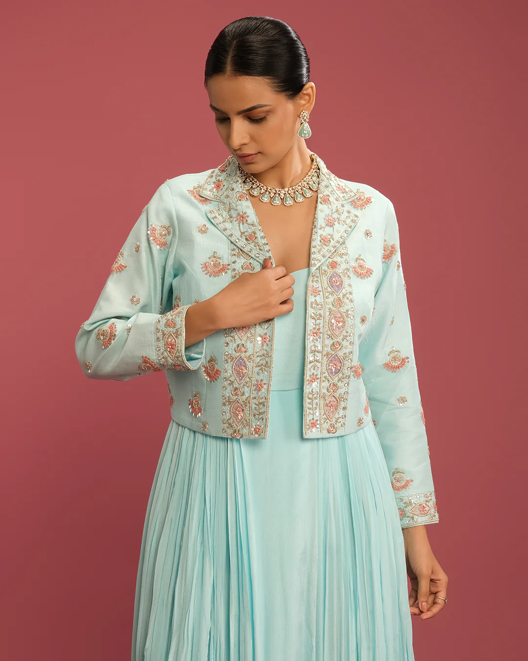 Seafoam Serenity Fusion Indo-Western Set - Image 3
