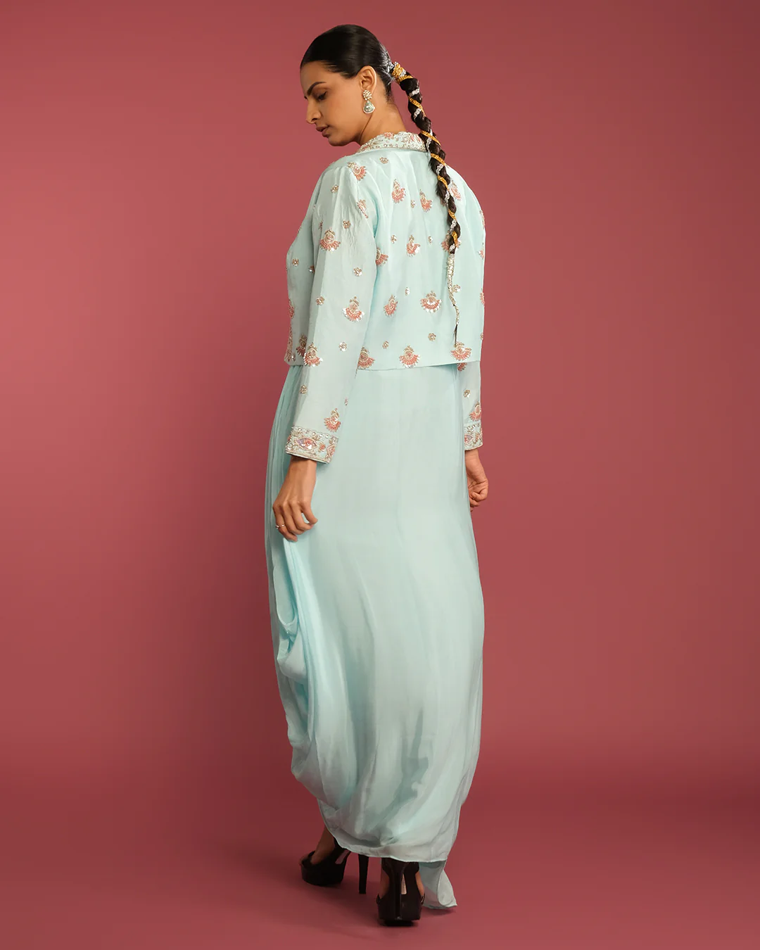 Seafoam Serenity Fusion Indo-Western Set - Image 4