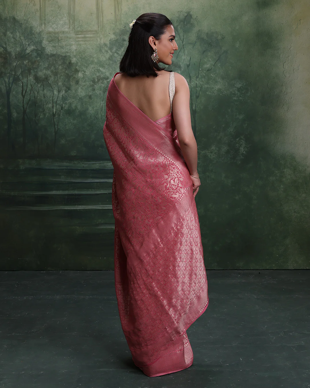 Serene Forest Weave Silk Saree With Unstitched Blouse Fabric - Image 6