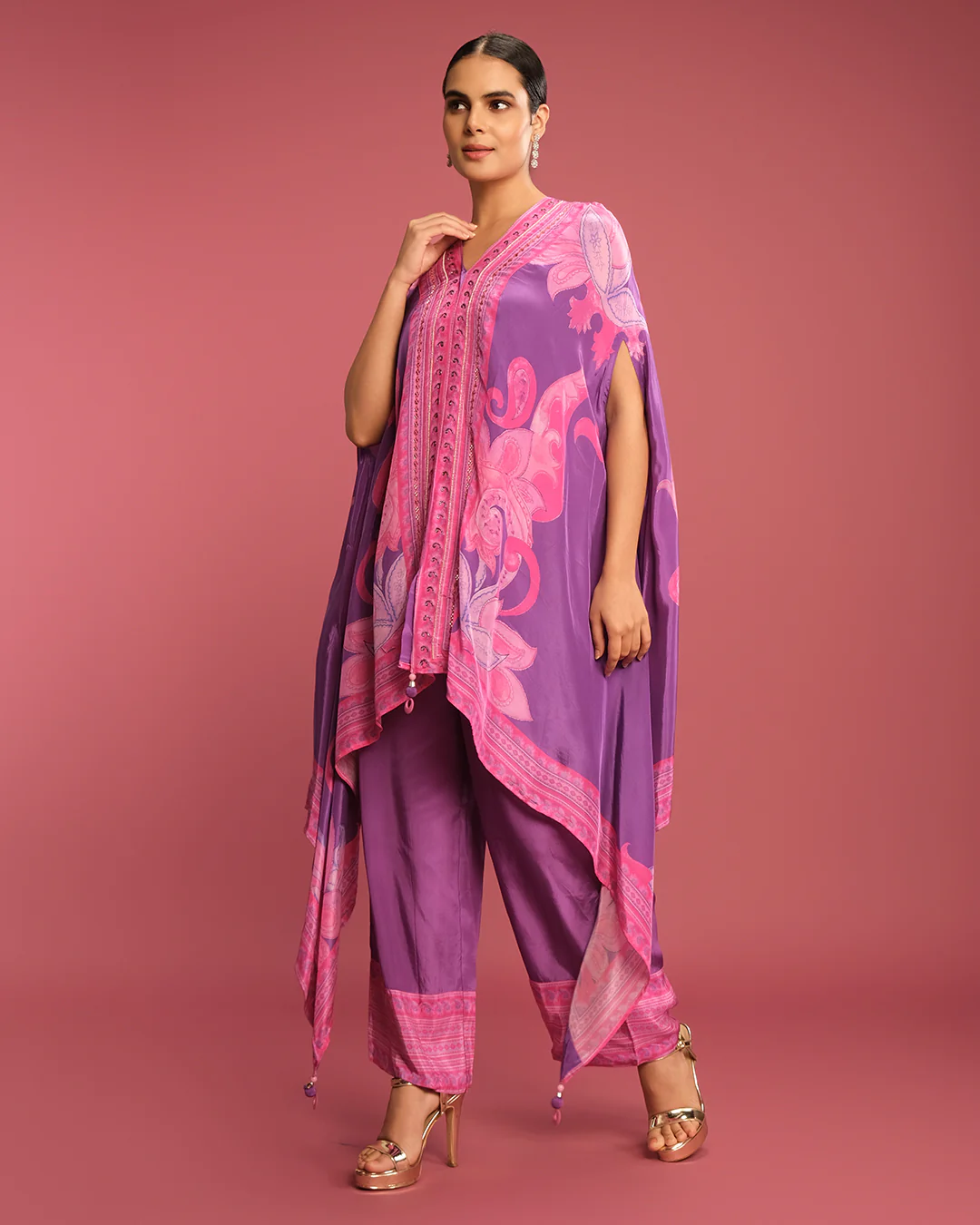 Serene Orchid Paisley Printed Kaftan Set - Image 3