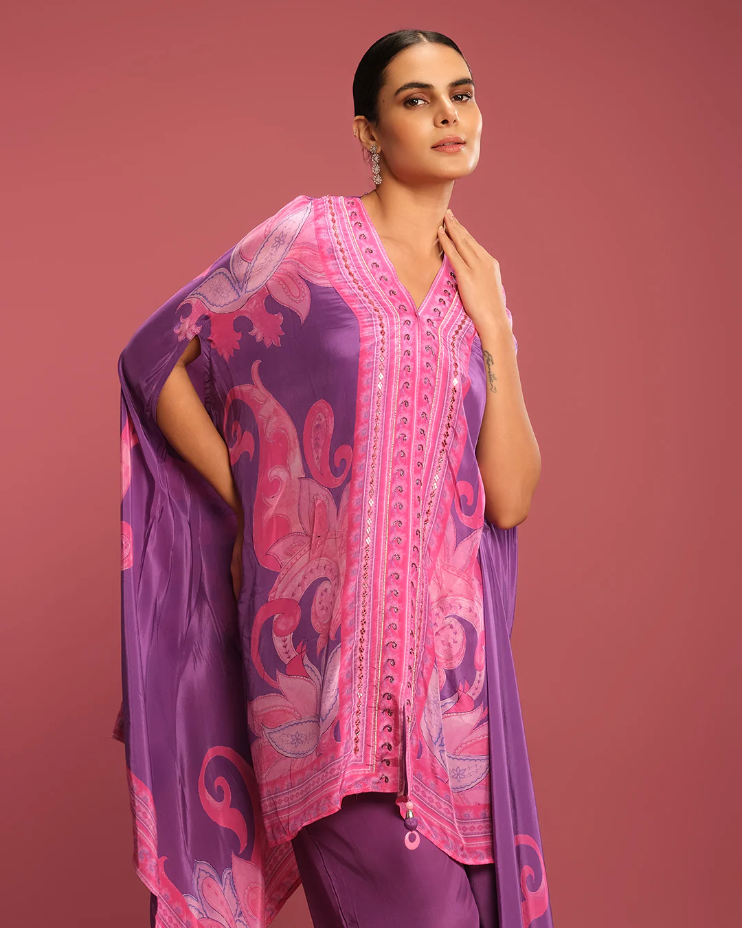 Serene Orchid Paisley Printed Kaftan Set - Image 4