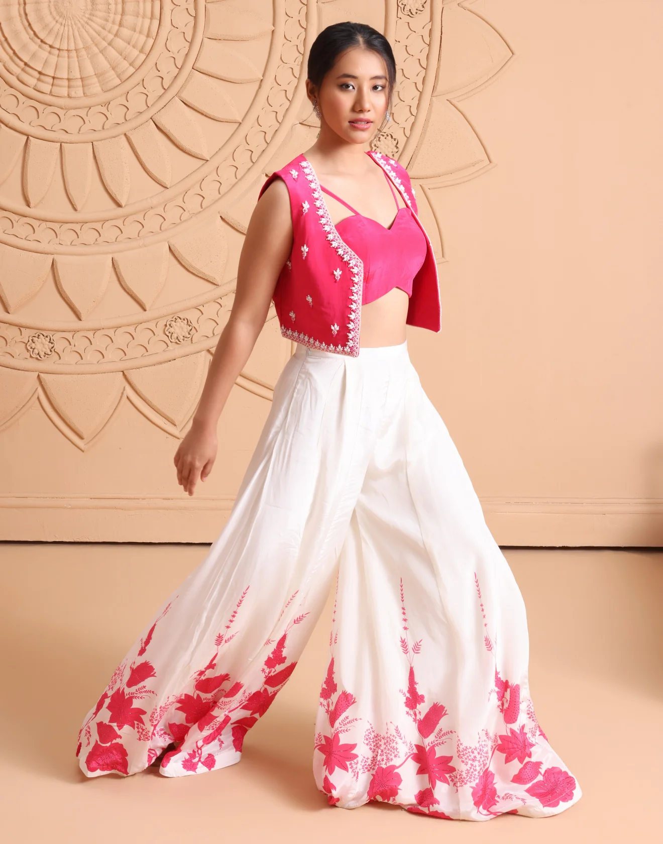 Snow White Cherry Pop Indo-Western Printed Palazzo Set - Image 2