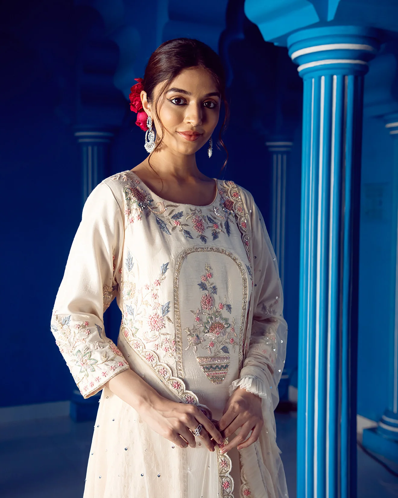 Snow White Embellished Anarkali Gown - Image 3
