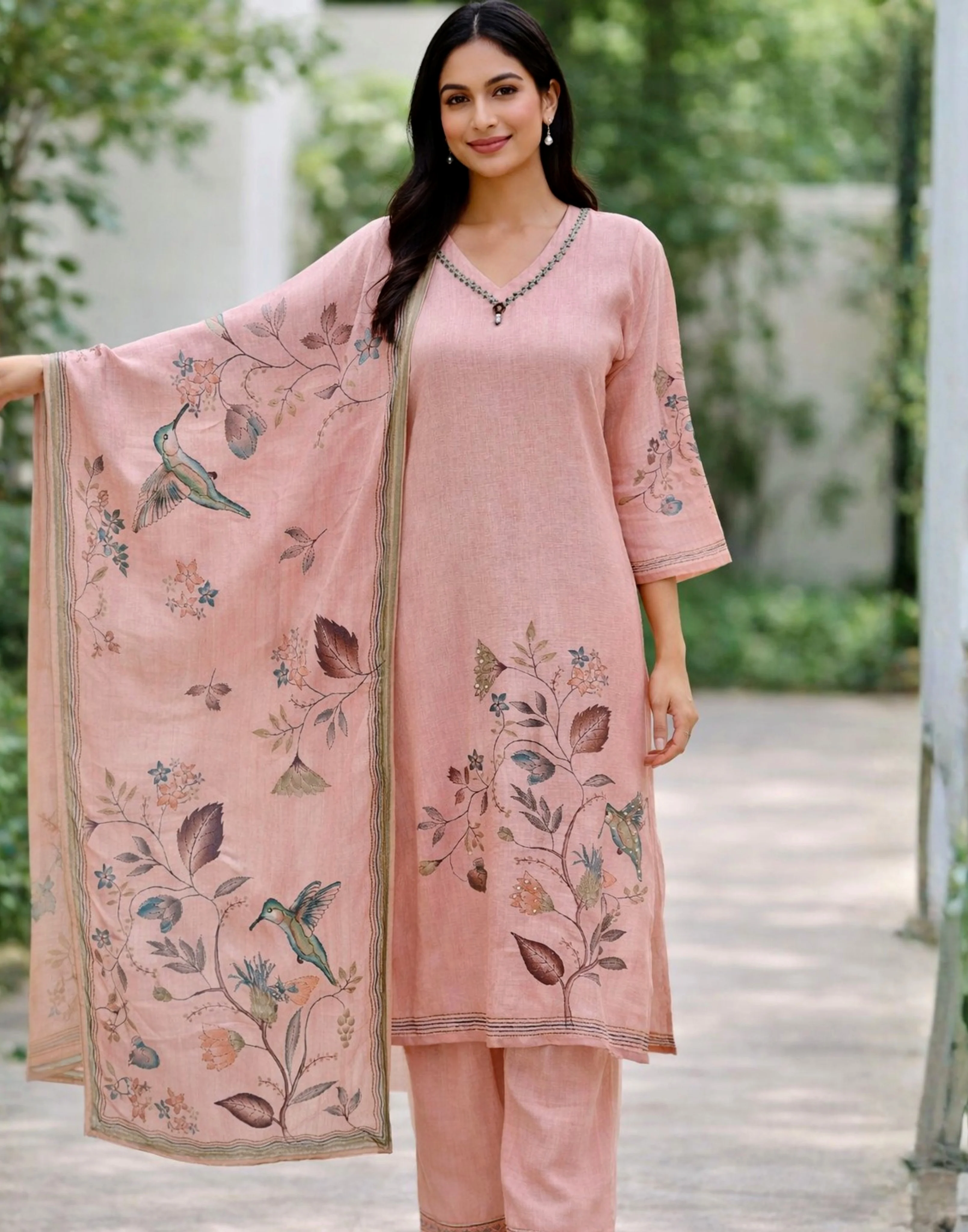 Sorbet Blush Printed Kurta With Pant & Dupatta Set