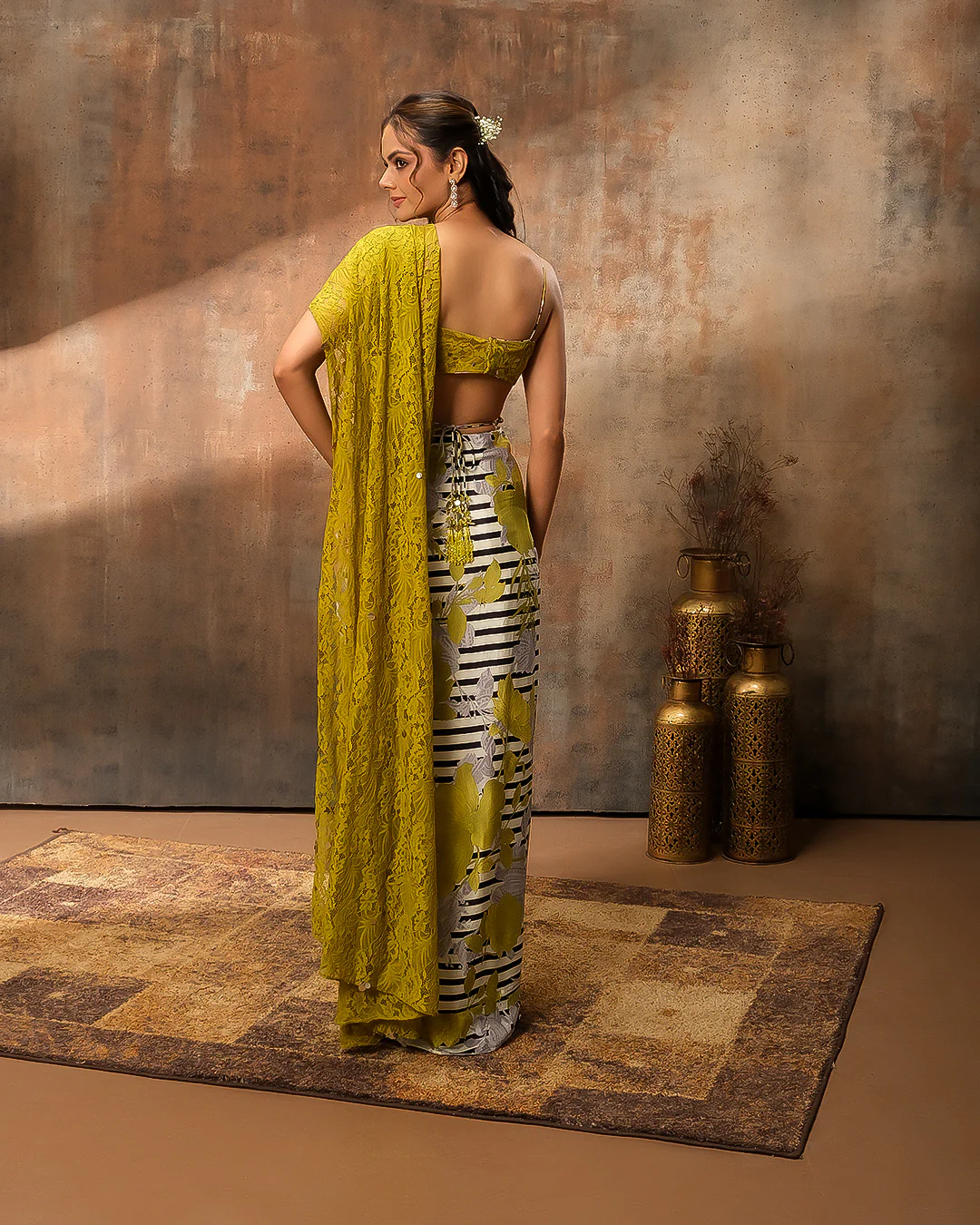 Sorbet Glam Bustier Blouse With Printed pre-Draped Saree - Image 6