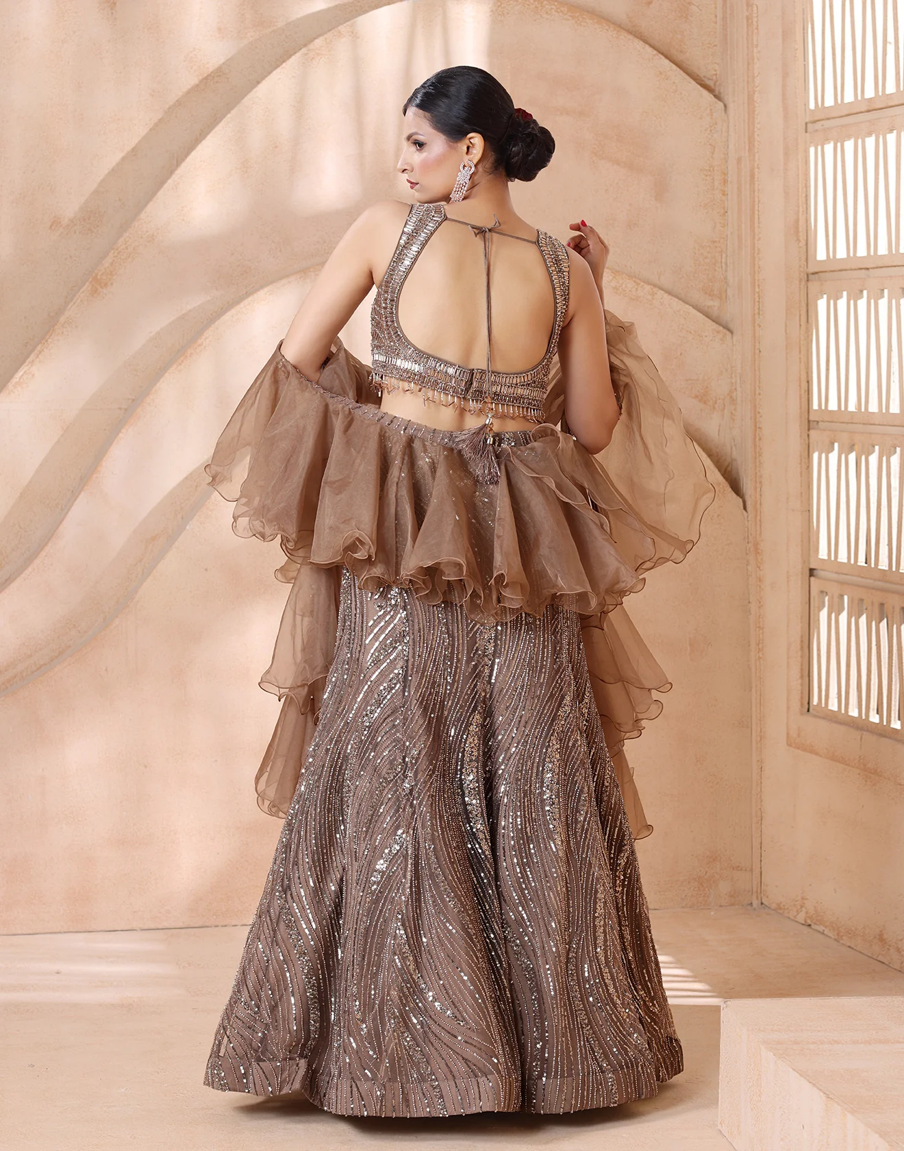 Sparkling Champagne Embellished Fitted Lehenga Set - Image 5