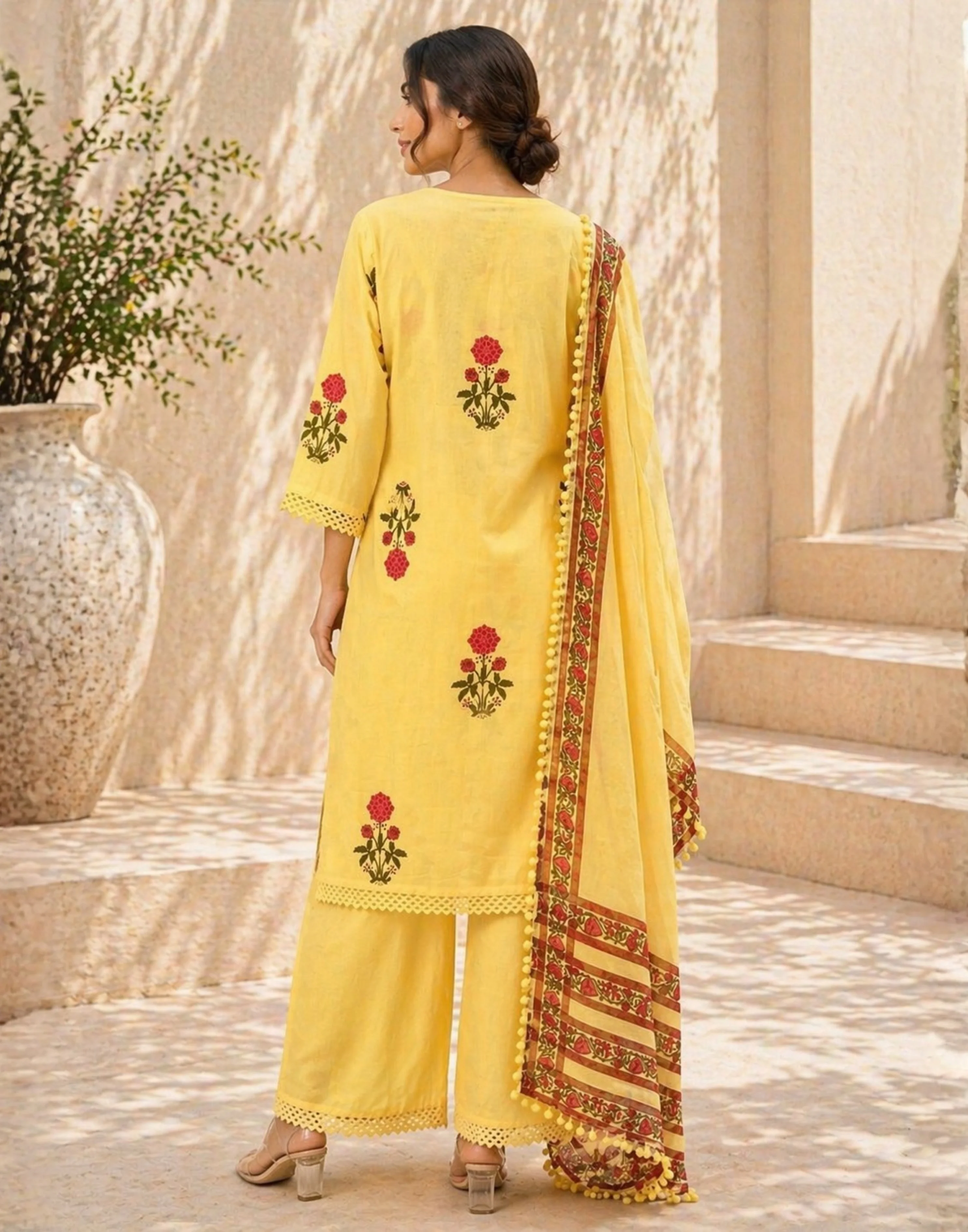 Summer Yellow Kalamkari Printed Casual Wear Kurta Set - Image 2