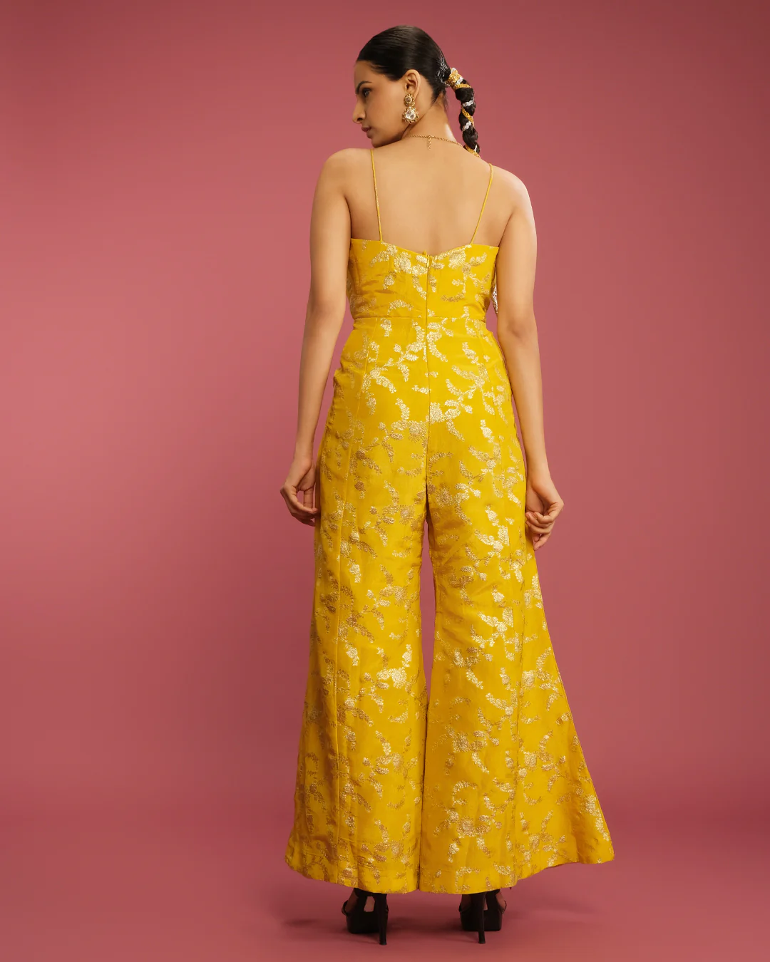 Sunbeam Yellow Banarasi Jumpsuit Set - Image 4