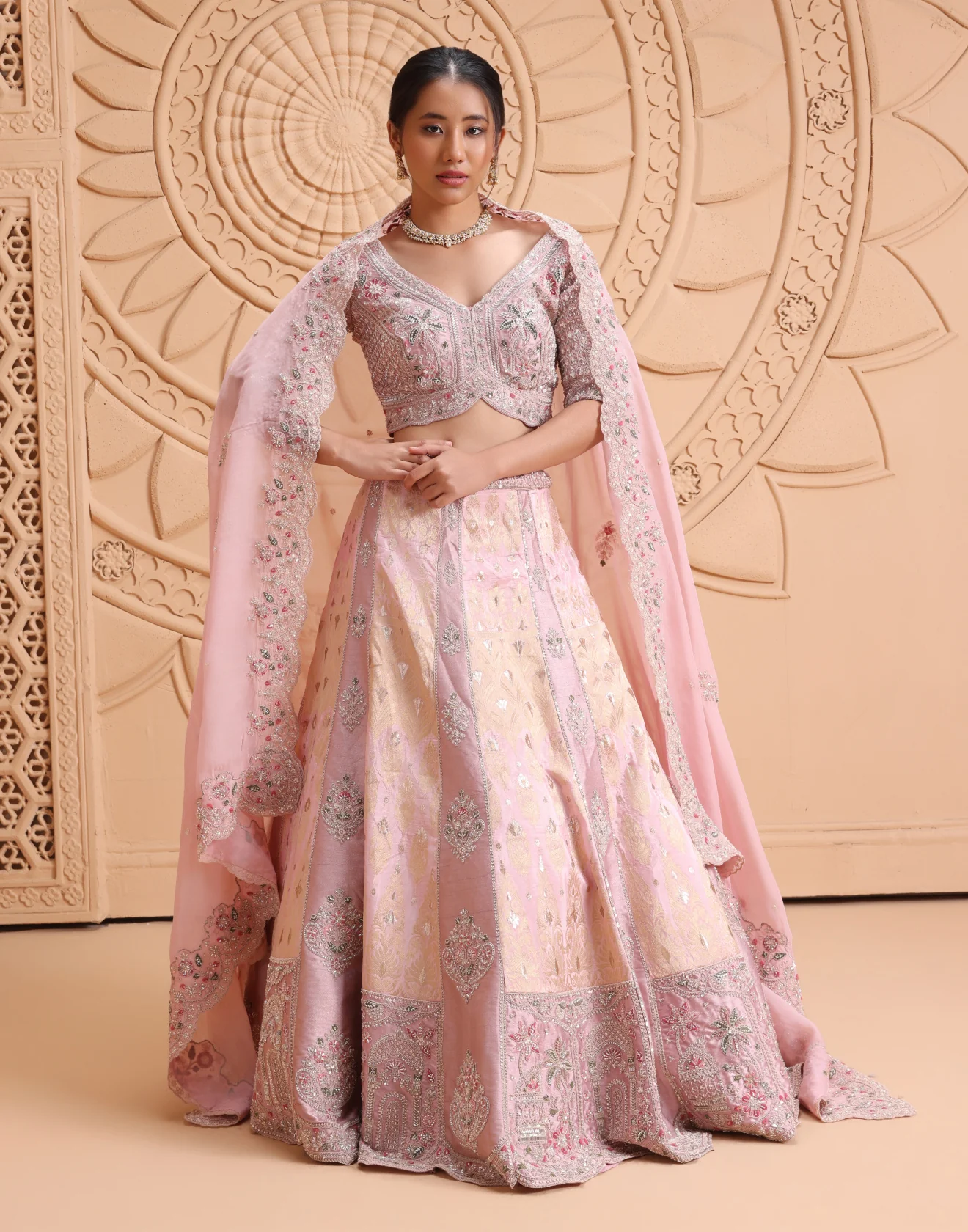 Sundowner Hues Embroidered Brocade Bridal Lehenga Set