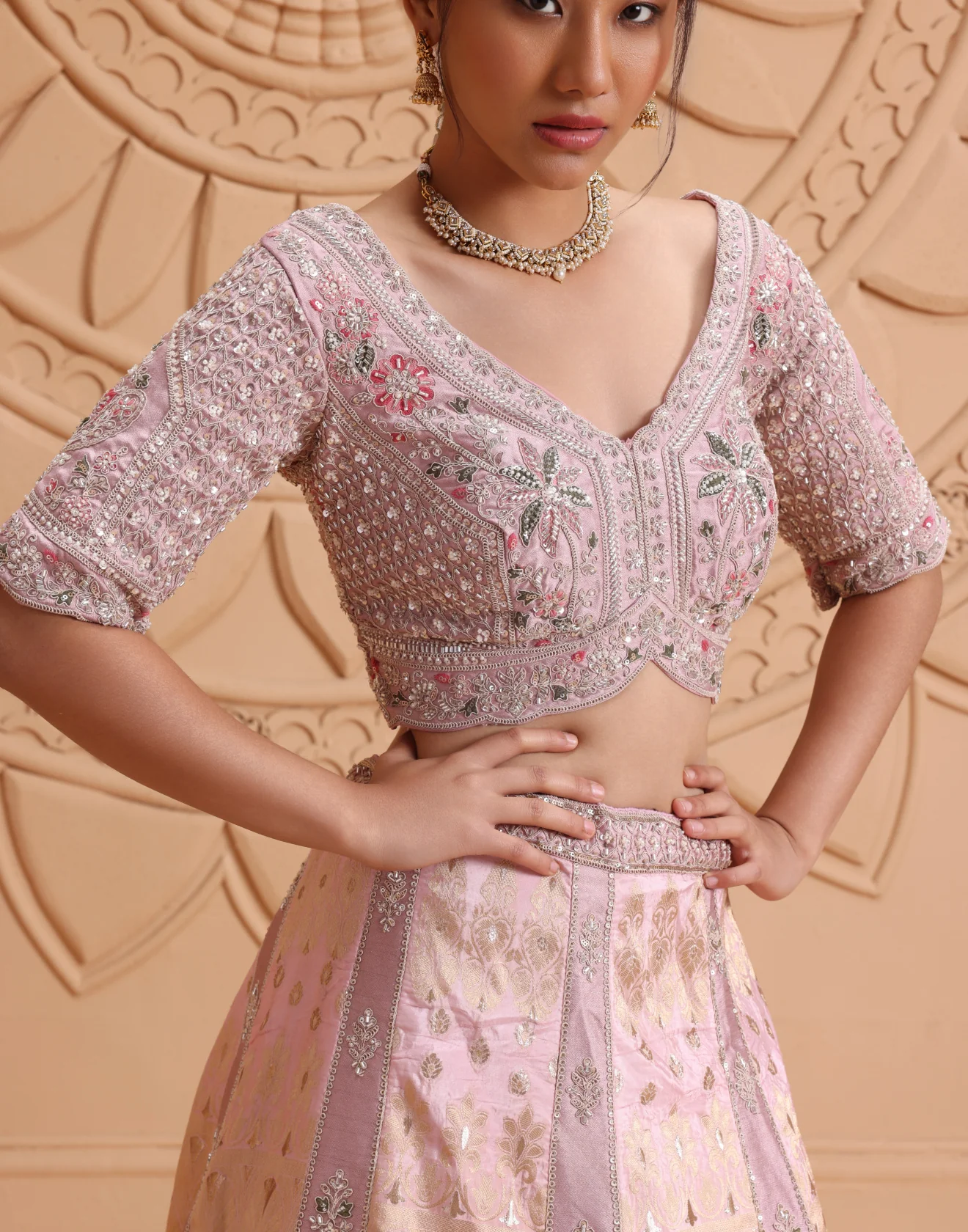 Sundowner Hues Embroidered Brocade Bridal Lehenga Set - Image 3