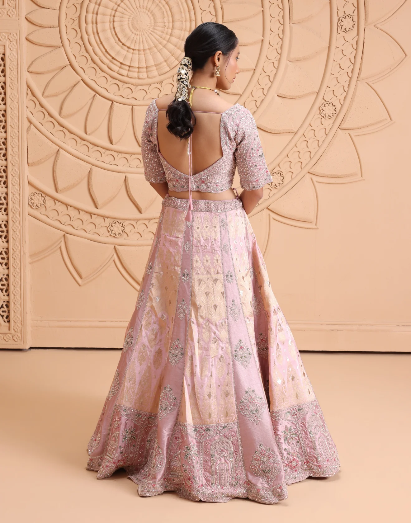 Sundowner Hues Embroidered Brocade Bridal Lehenga Set - Image 4