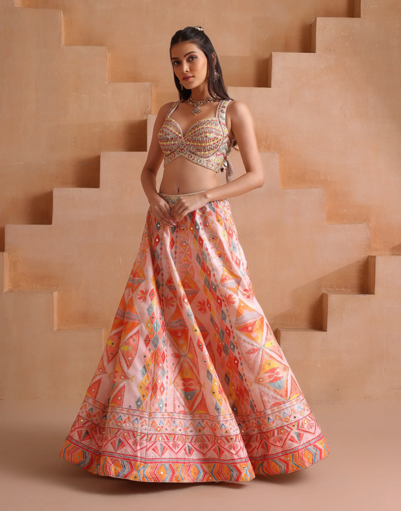 Sunehri Sorbet Hue Mirror Embellished Silk Lehenga Set - Image 2