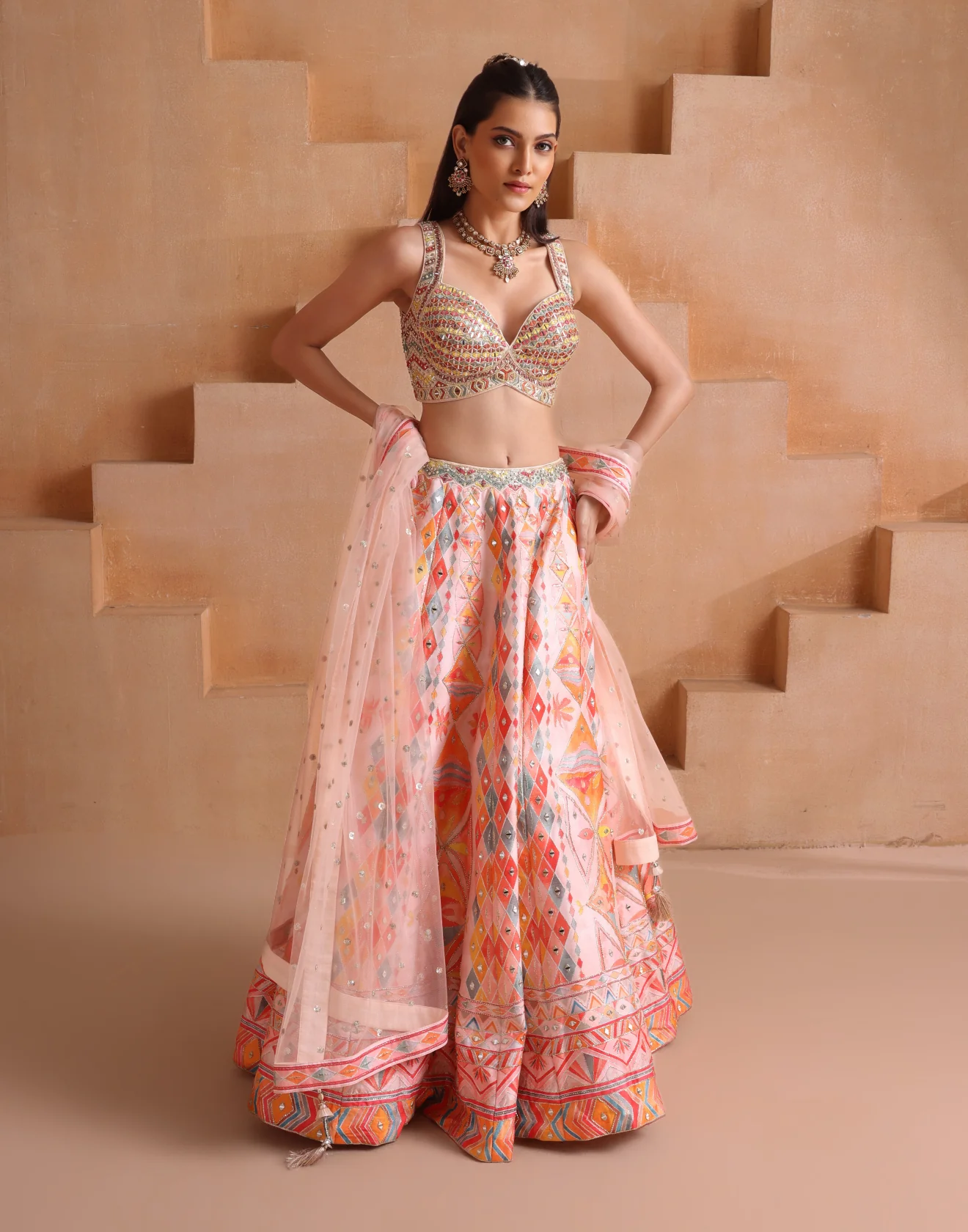 Sunehri Sorbet Hue Mirror Embellished Silk Lehenga Set - Image 3