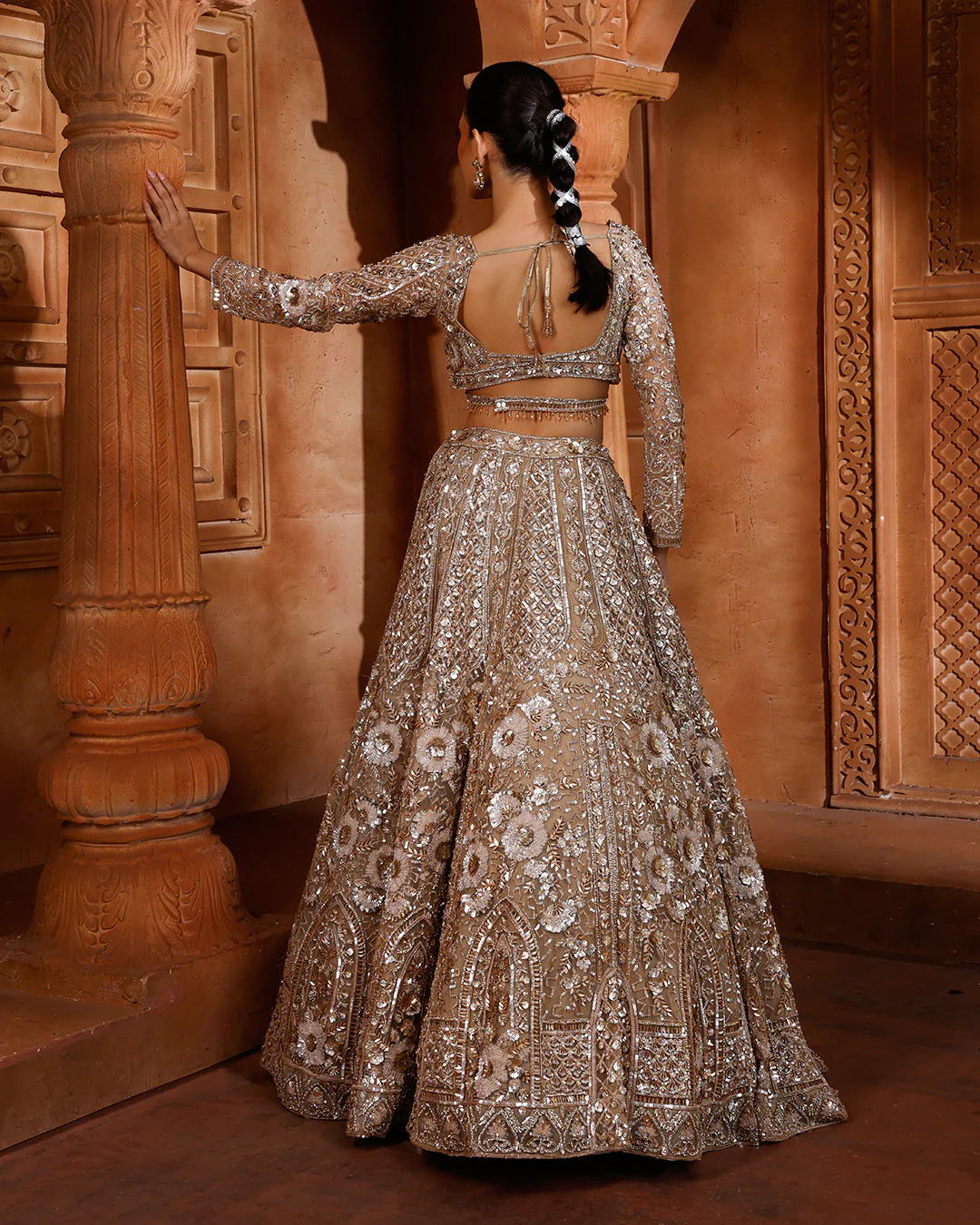 Sunlit Bronze Embellished Bridal Lehenga For Sangeet - Image 5