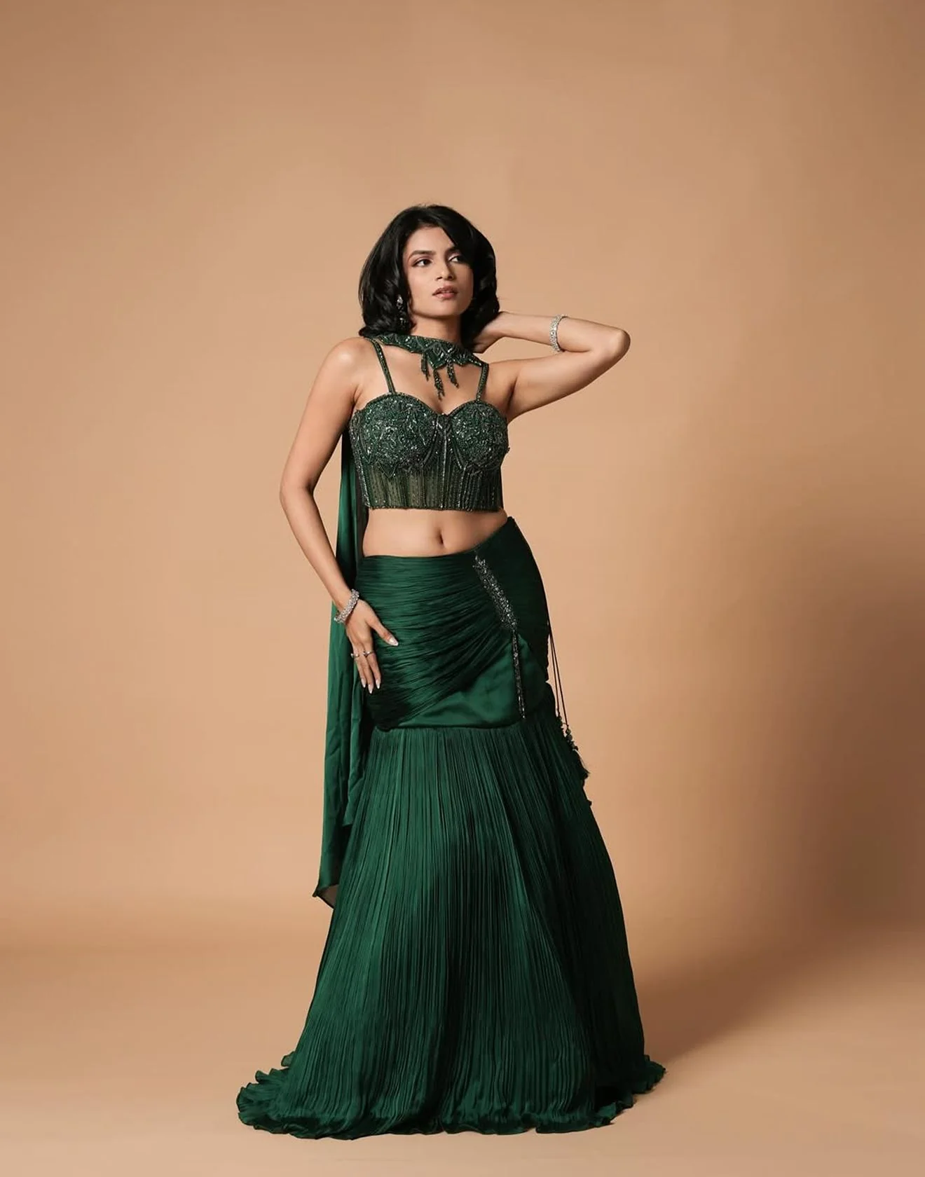 Tanvi Shewale X Roopkala Forest Green Corset Cocktail Lehenga