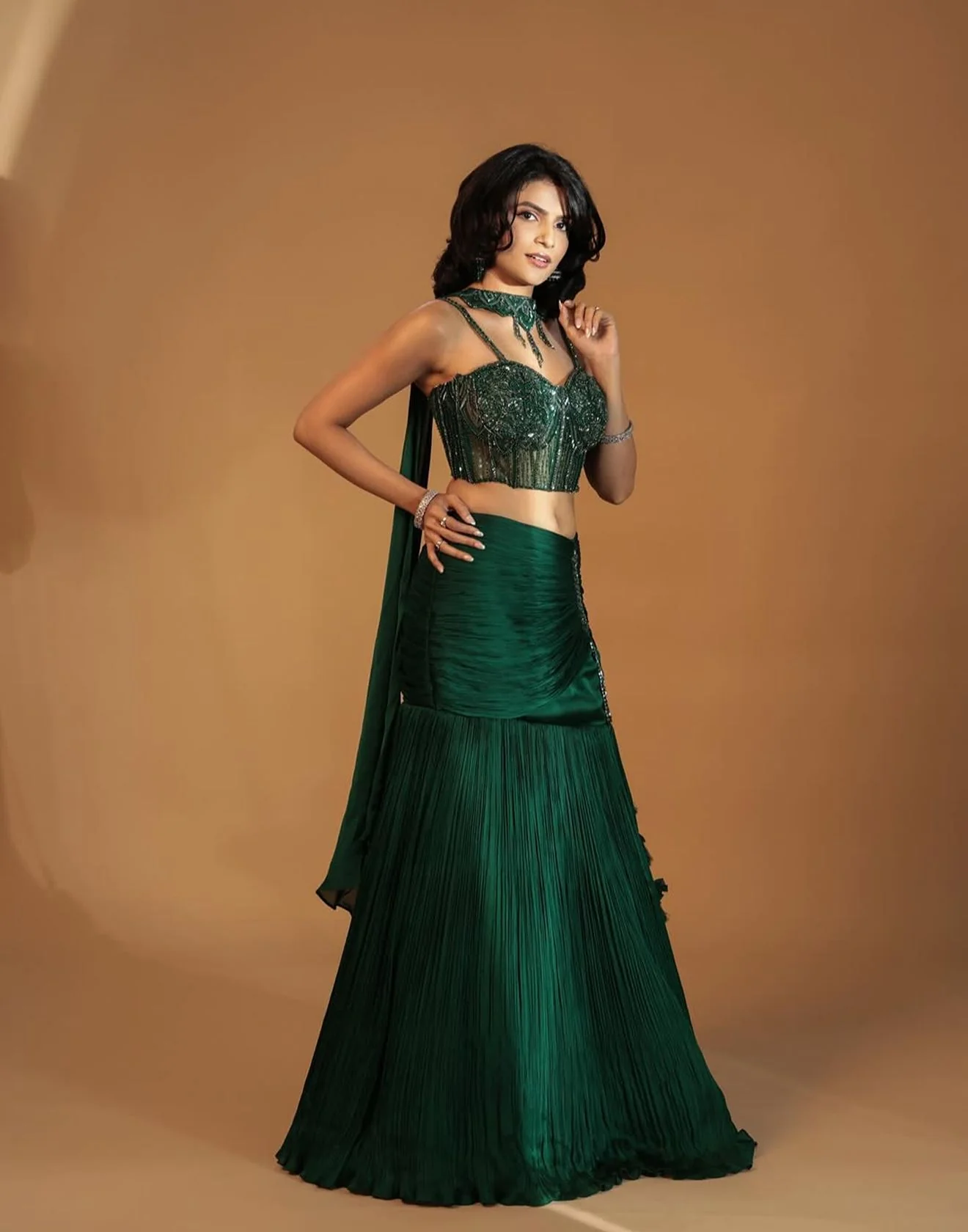 Tanvi Shewale X Roopkala Forest Green Corset Cocktail Lehenga - Image 3
