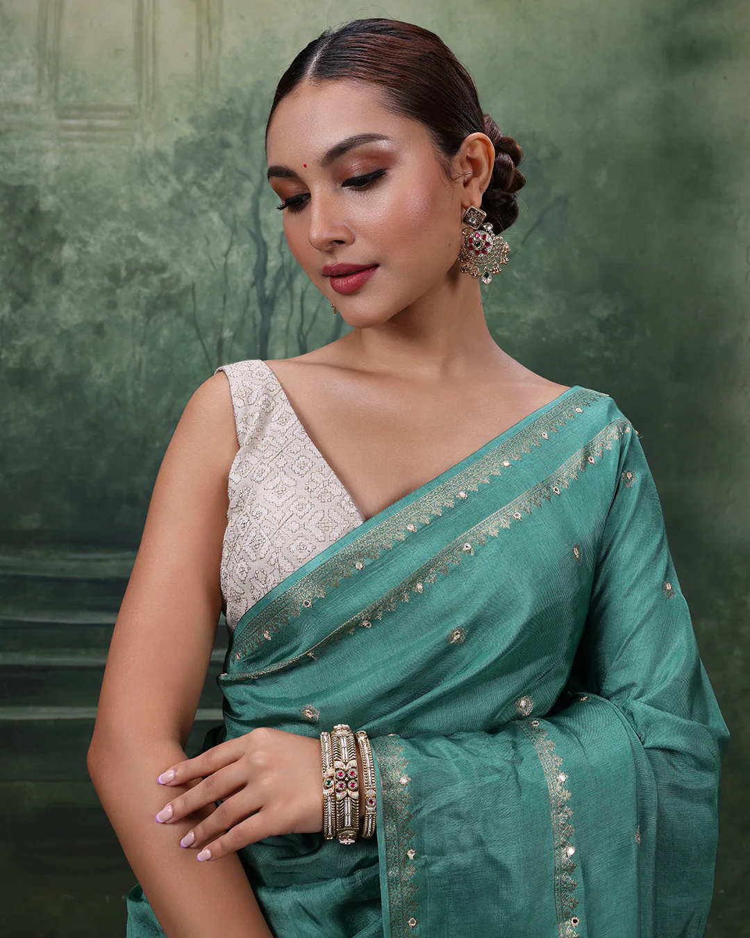 Teal Tribe Soft Silk Saree With Minimalist Embroidery - Image 5