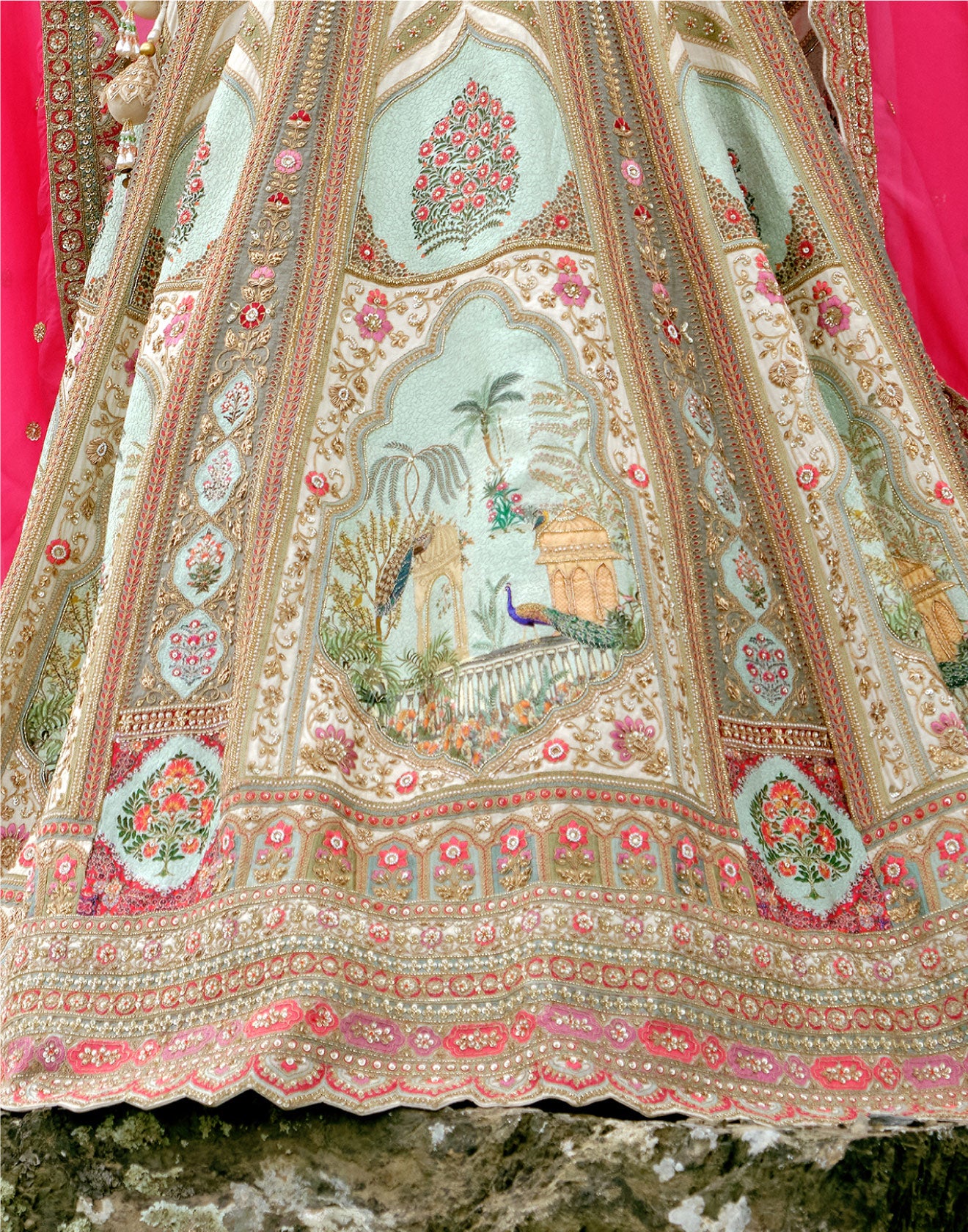 The Mughal Jharokha Print With Embroidery Bridal Lehenga - Image 3
