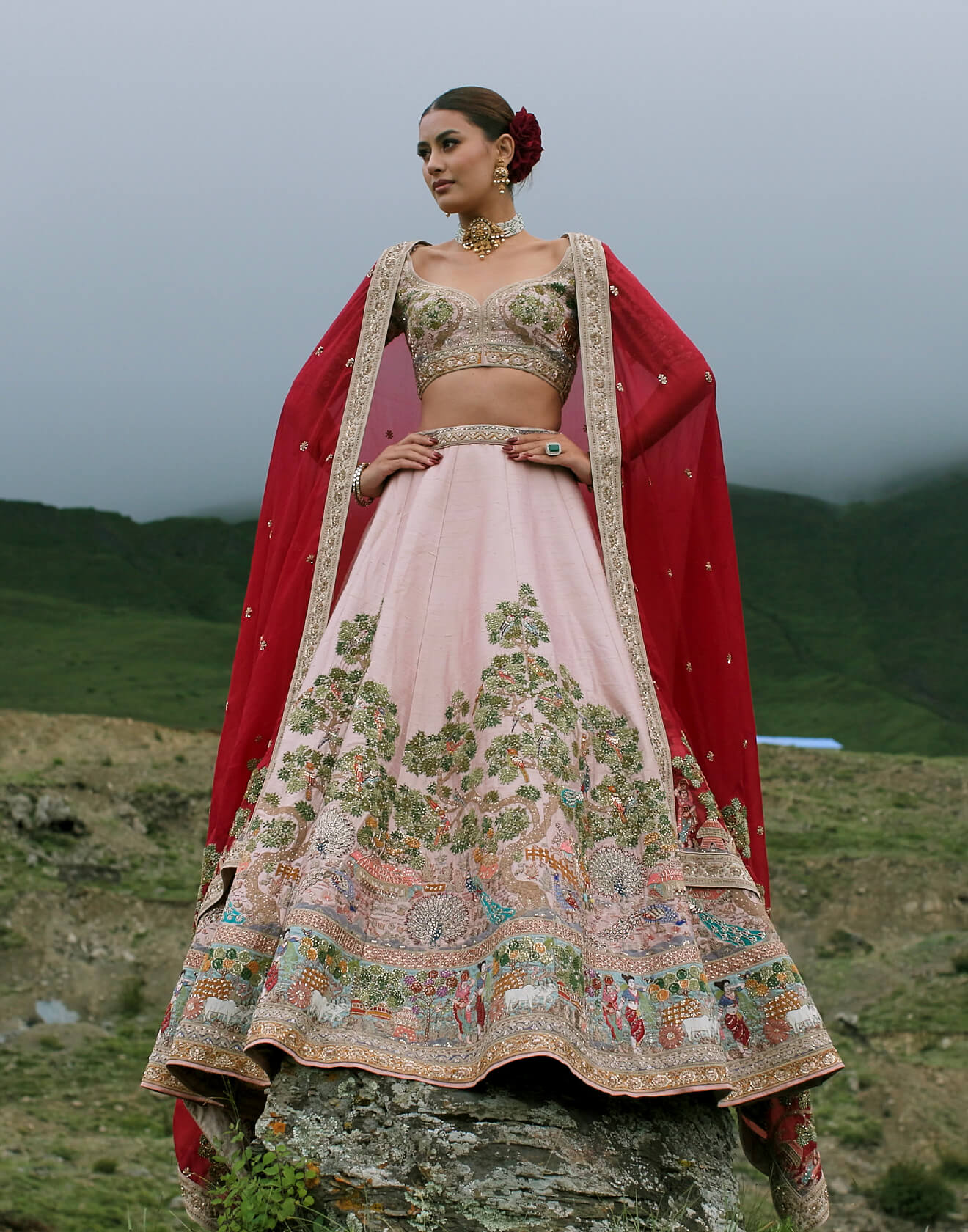 The Peacock Tale Embroidered Bridal Lehenga - Image 3