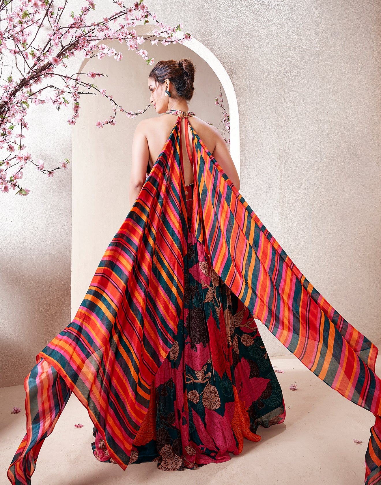 Tropical Hues Pleated Flared Festive Gown - Image 4