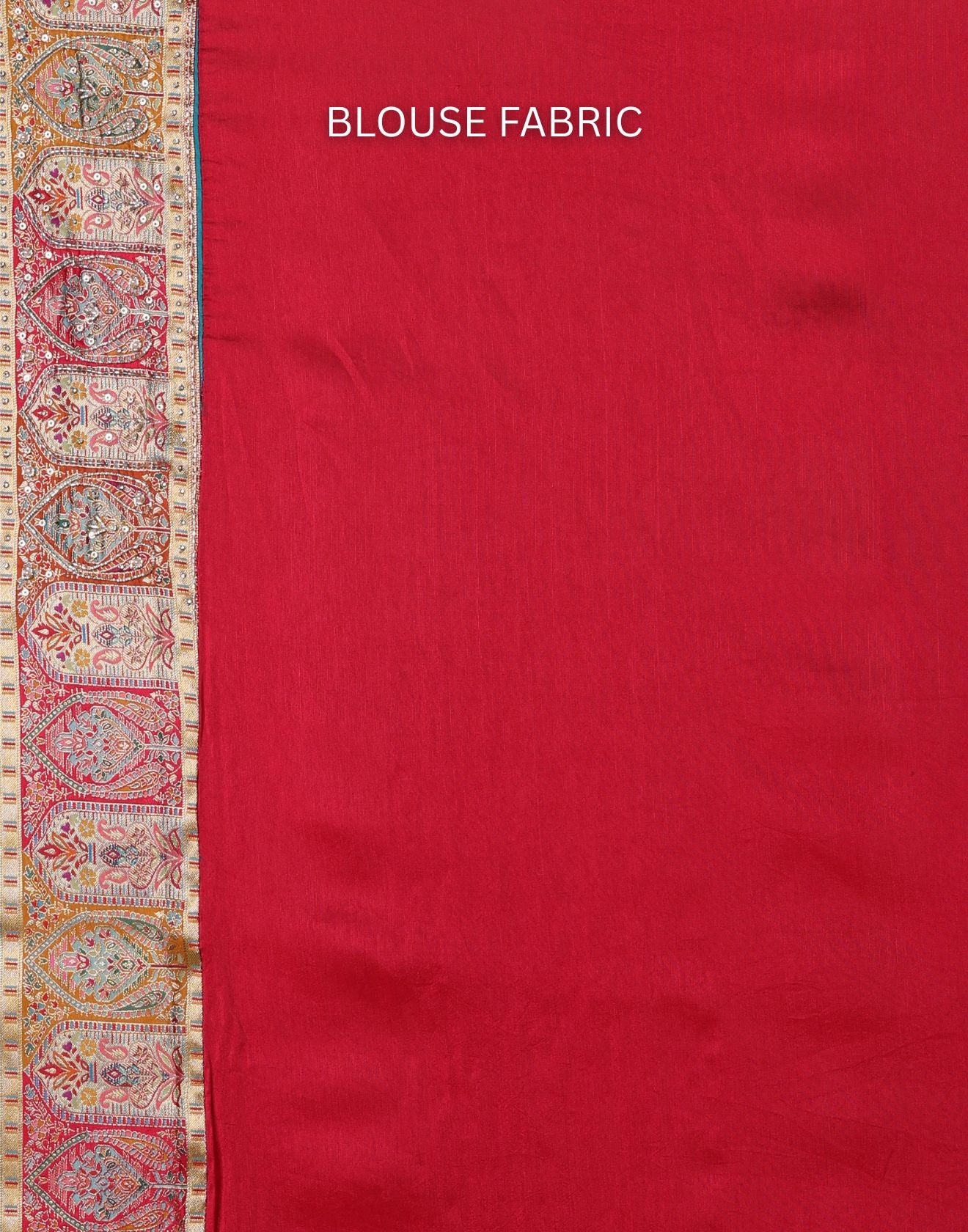 Turquoise Shimmer Silk Saree With Multicolor Embroidered Border And Unstitched Blouse Fabric - Image 7