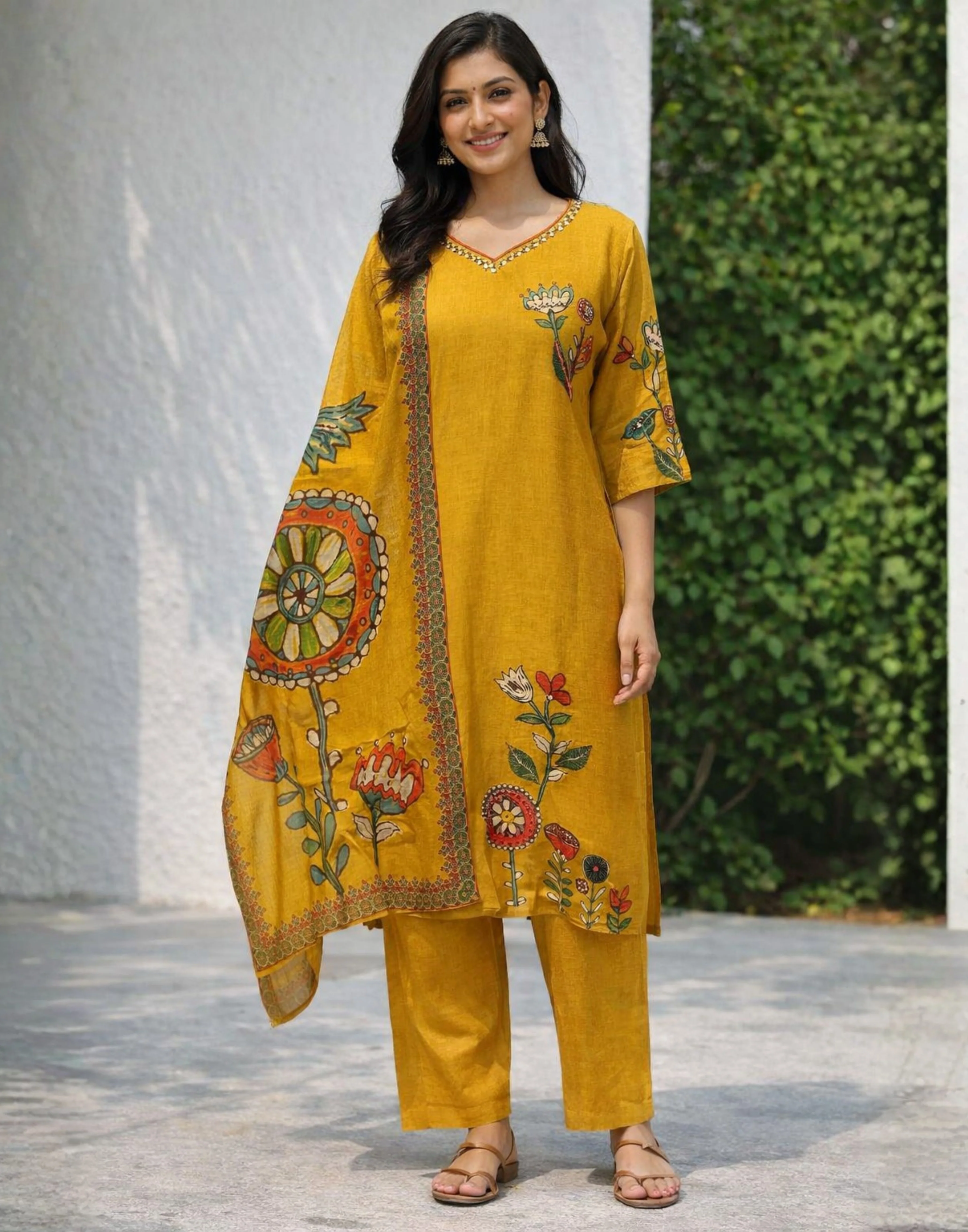 Tuscan Mustard Printed Art Silk Kurta Set