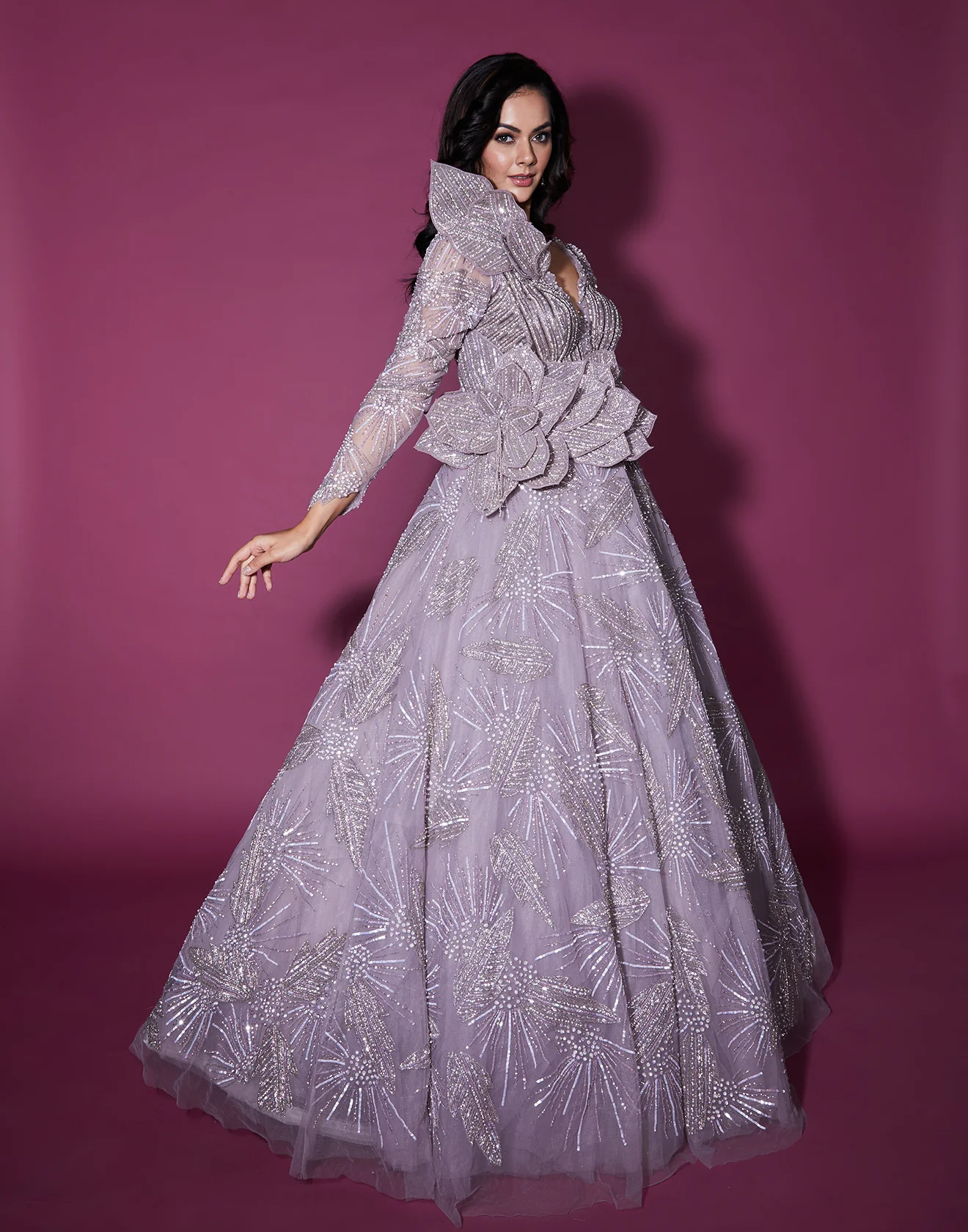 Twilight Lavender Floral Appliqué Bridal Gown - Image 3