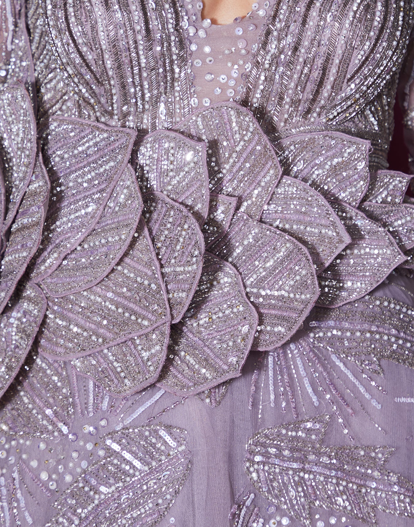 Twilight Lavender Floral Appliqué Bridal Gown - Image 4